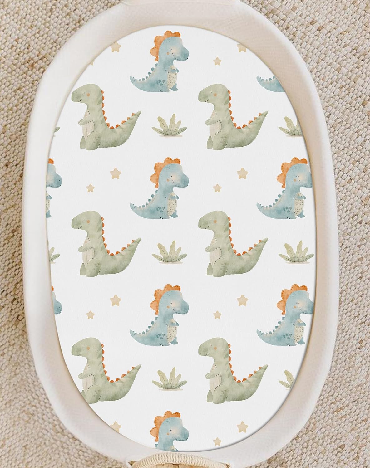Bassinet Sheets for Baby Girls Boys 2 Pack, Fitted Baby Mattress Sheet for Rectangle, Oval, Hourglass Bassinet Mattress, Breathable Cozy & Universal Fit (Tiny Dinos, Bassinet Sheet) - Image 7