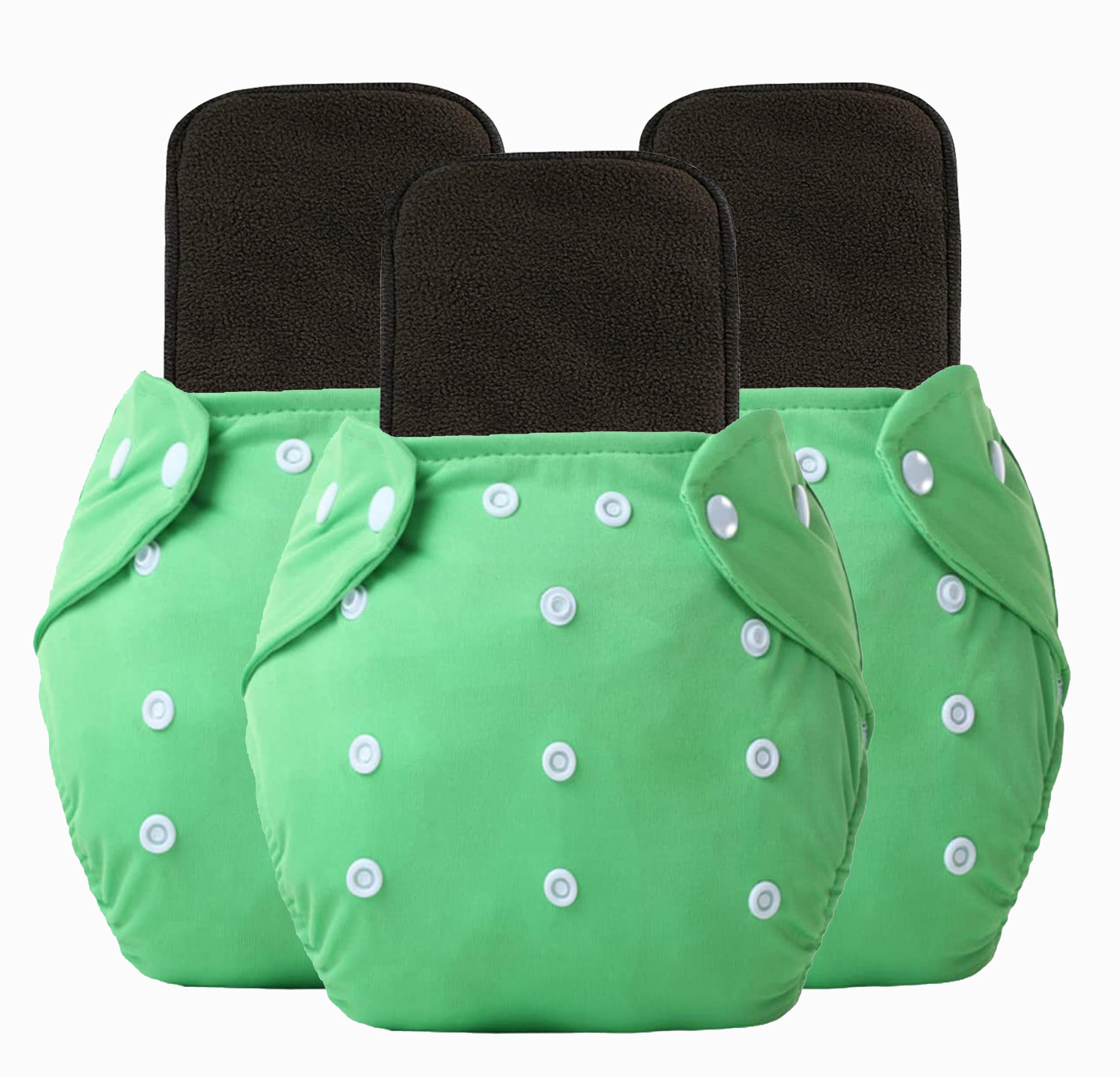 Alya Pocket Button Style Solid Reusable Cloth Diaper All in One Adjustable Washable Diapers Nappies(Without Inserts) for Toddlers/New Borns(0-24 Months,3-16KG) (Pack of 3, Green)