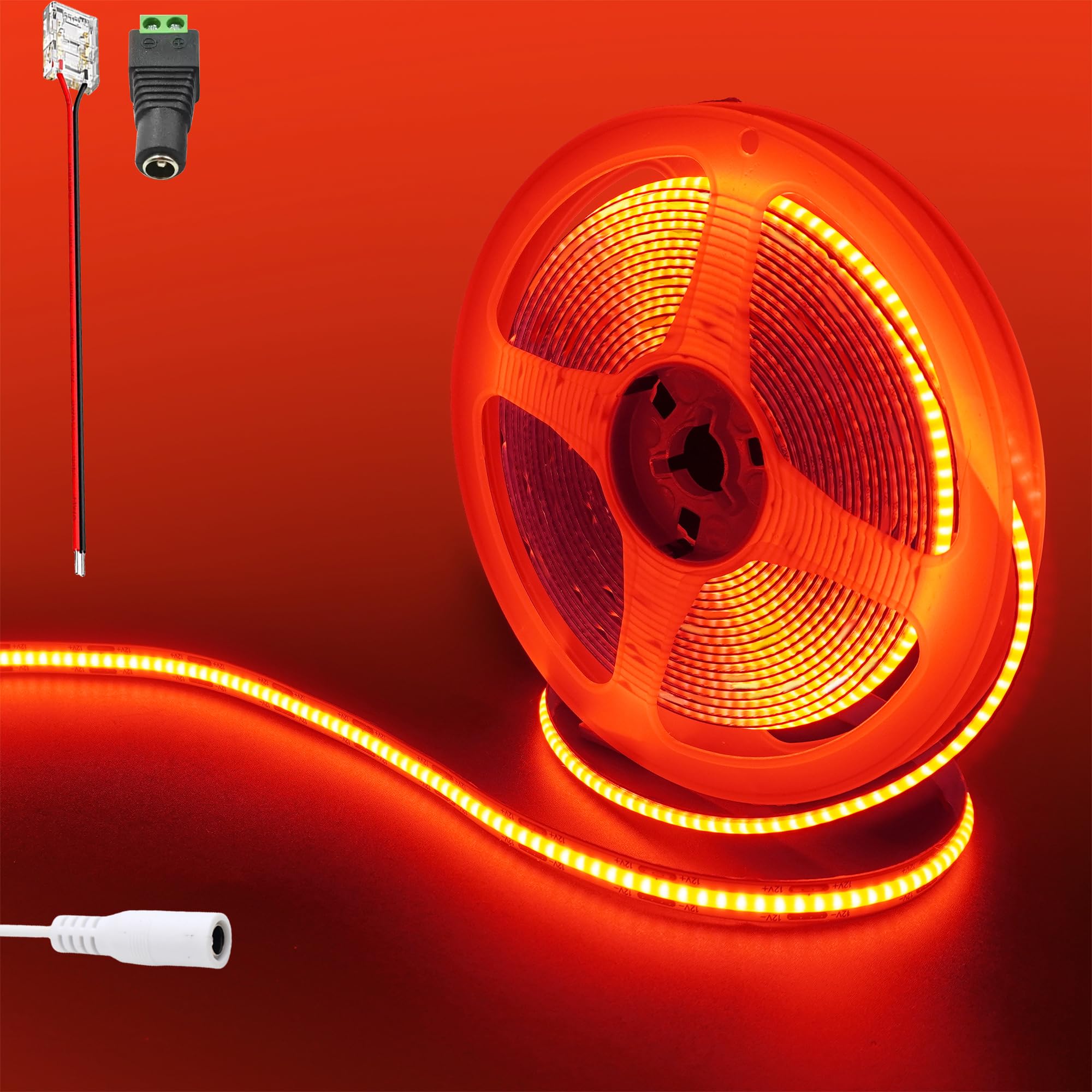 Clearhill 12V COB 480LED Strip Lights,6.56FT/2M(No Power Supply), Red, 960LED,with 5521DC Female Connectors,8mm Width,IP20,for DIY Home Indoor Decoration