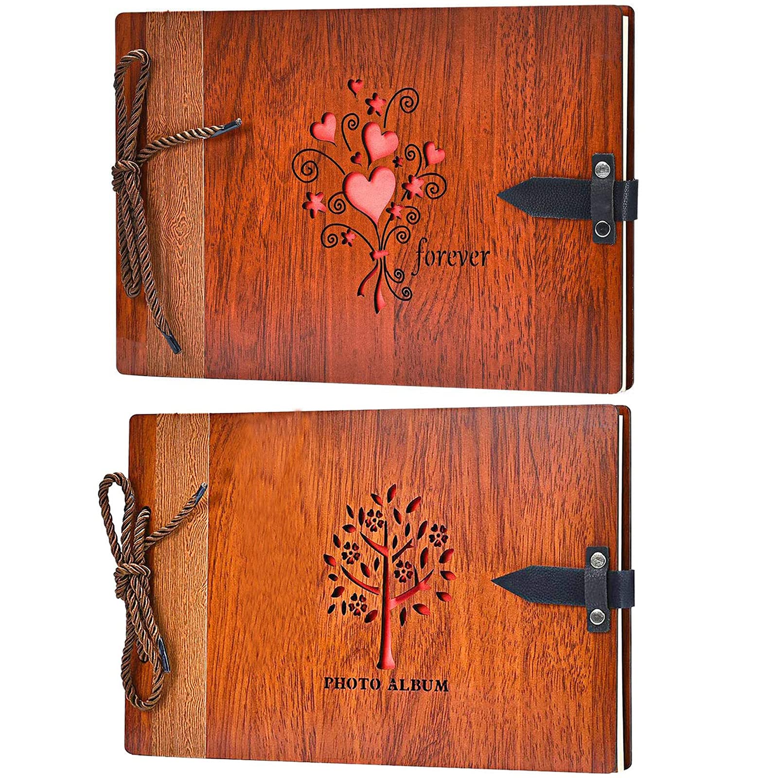 ZEEYUAN 2 PACK of Wooden Photo Album Scrap Book Love Mmeory Photo Book 80 Pages (Forever Scrapbook/Photo Album)