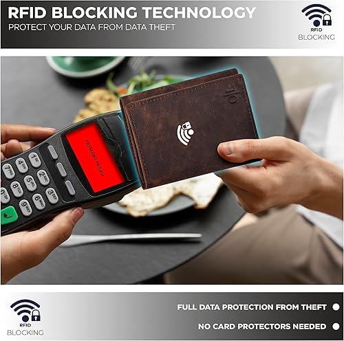 Miniatura 3 de Billetera triple de cuero real para hombres - Carteras RFID delgadas 9 tarjetas de crédito titular 2 compartimentos de identificación regalo para