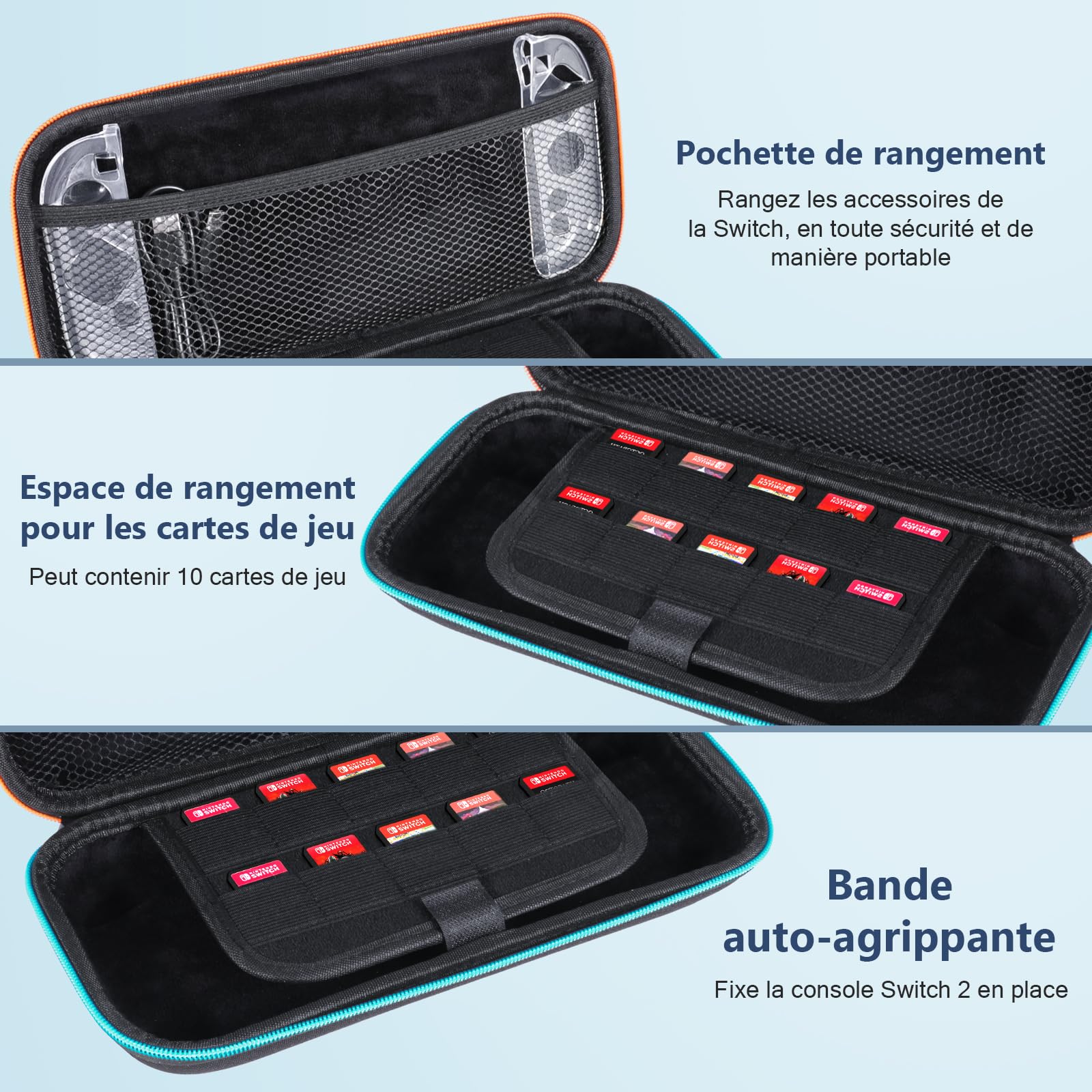 LONGYI Étui de Transport pour Switch 2, Housse de Protection Rigide Résistant aux Chocs et à l'eau pour la Switch 2, Mallette de Transport avec 10 Cartouches de Jeux et Accessoires