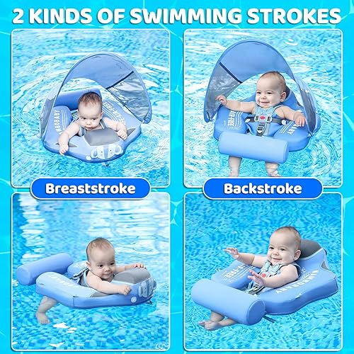 Miniatura 4 de Flotador de piscina para bebé, flotador de natación sólido no inflable, flotador de piscina infantil con toldo y cola, flotador de piscina infantil