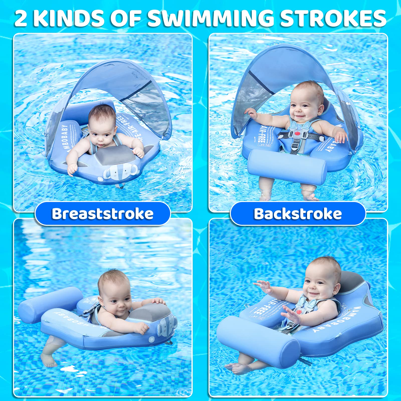 Non Inflatable Baby Pool Float 2023 Newest Mambobaby Baby Swim Float with Canopy & Tail Infant Pool ...