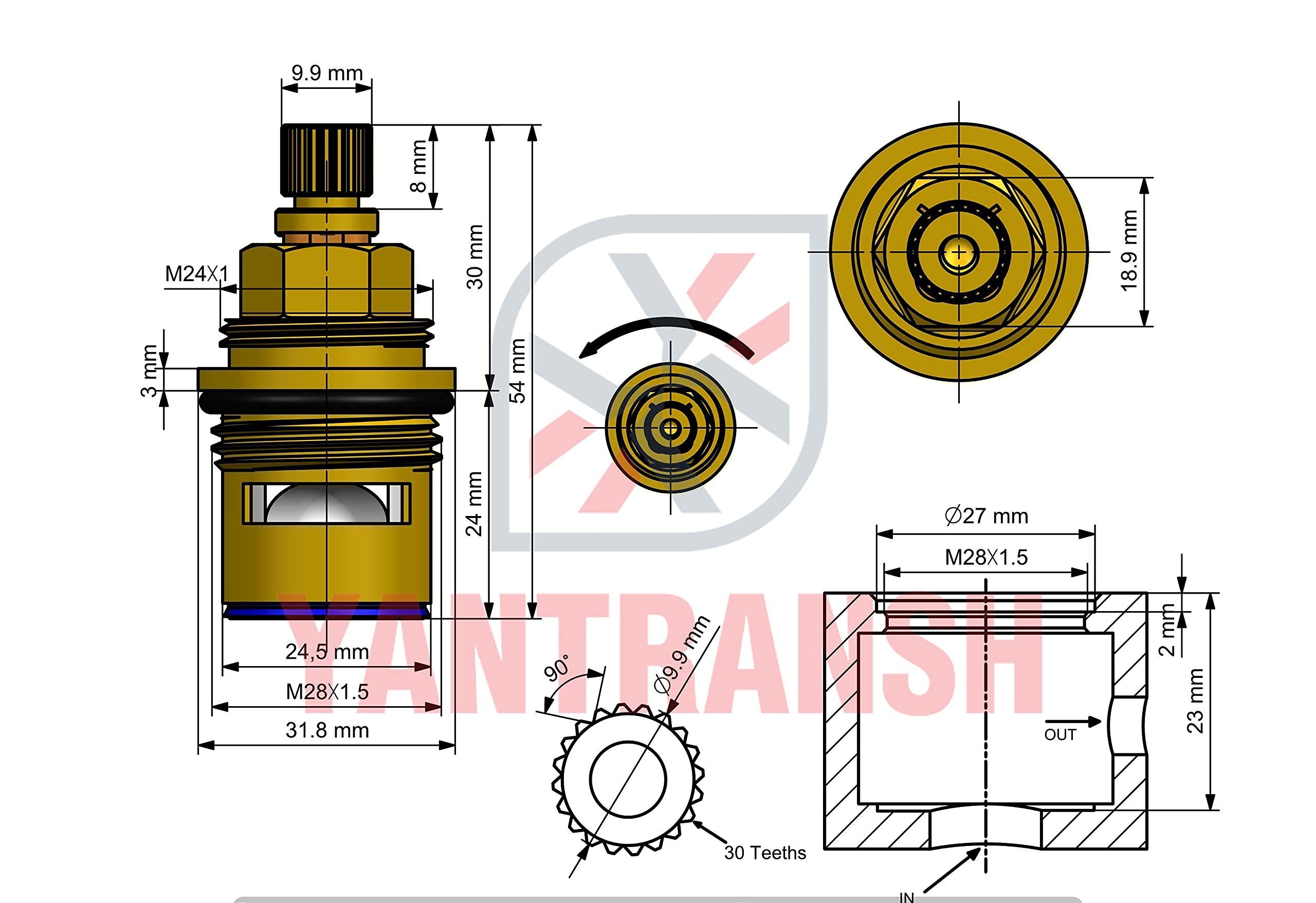 Buy Yantransh Brass Ceramic Disc Cartridge. Tap Spindle for Jaquar Florentine (FLT) Model. (28x1