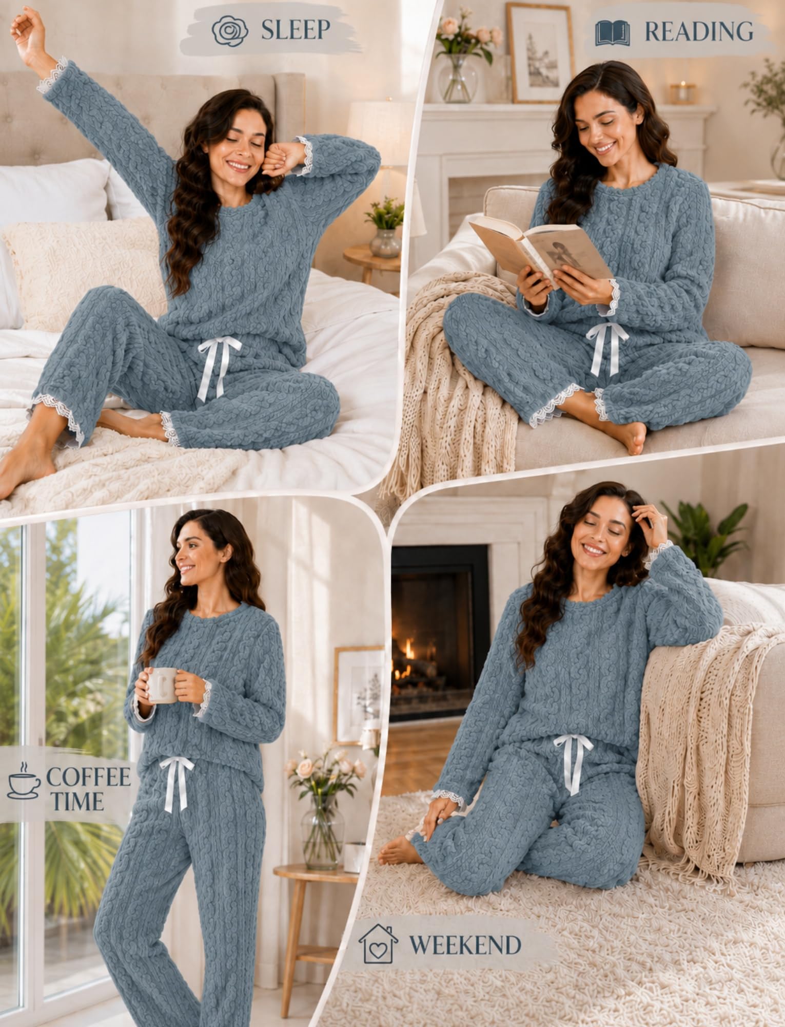 Conjunto de Pijama de Franela para Mujer Suéter Acogedor Holgado Pijama Pjs
