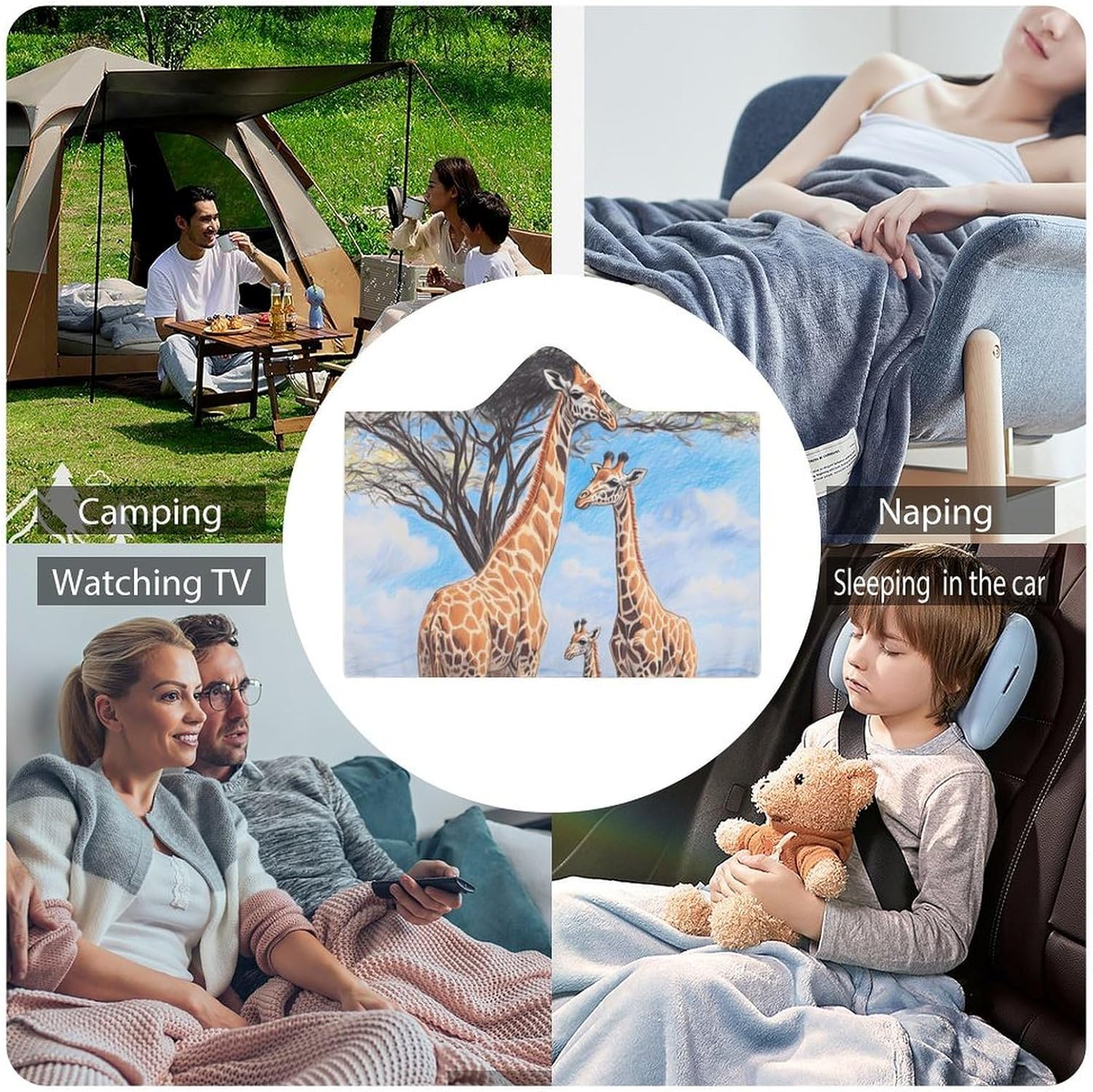 African Family of Giraffes Fashion Wearable Blanket Hoodie Fleece Throw Cloak Robe Unisex