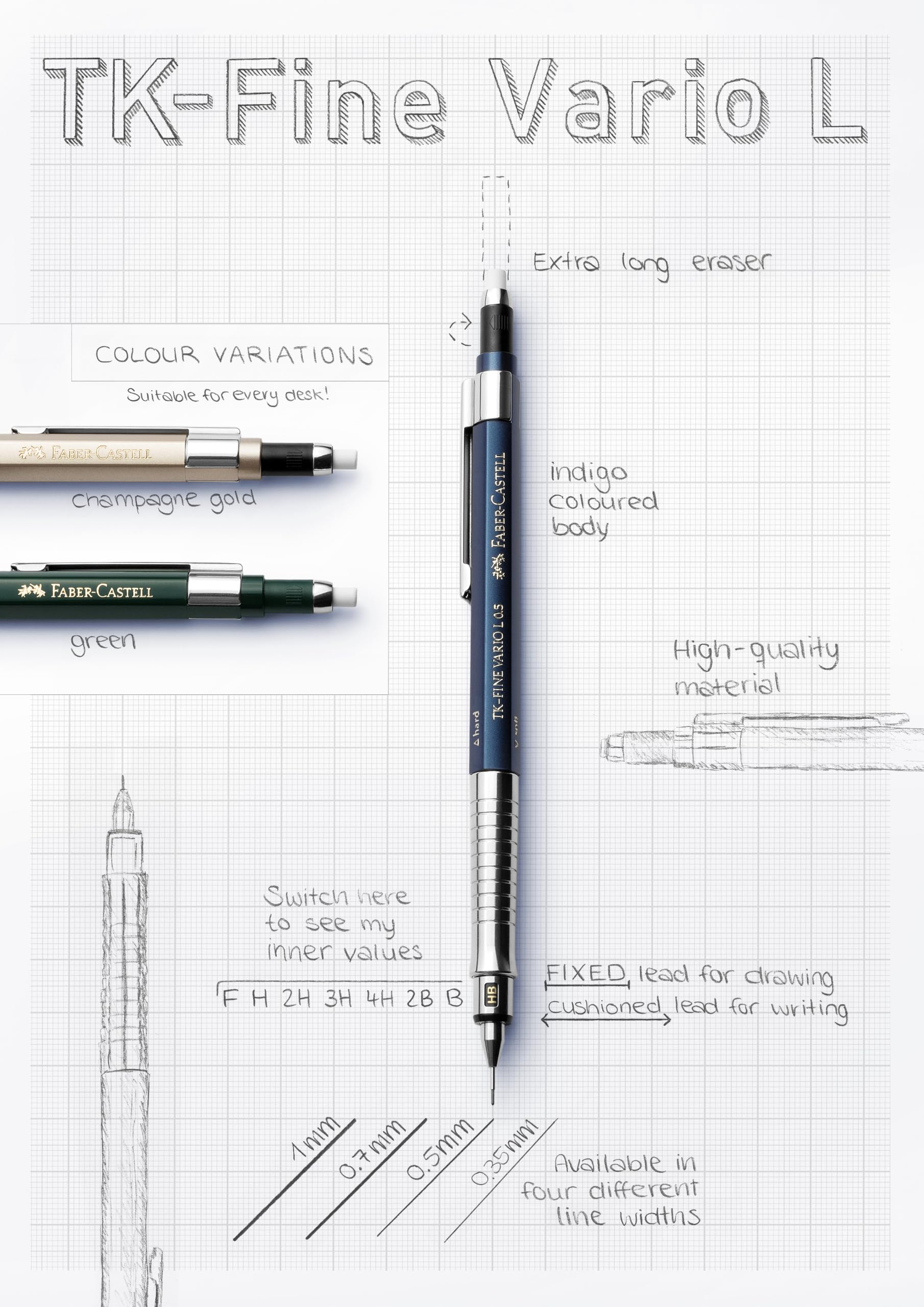 Faber-Castell TK-Fine Vario L 0,7 mm Druckbleistift-Set, Champagne Gold