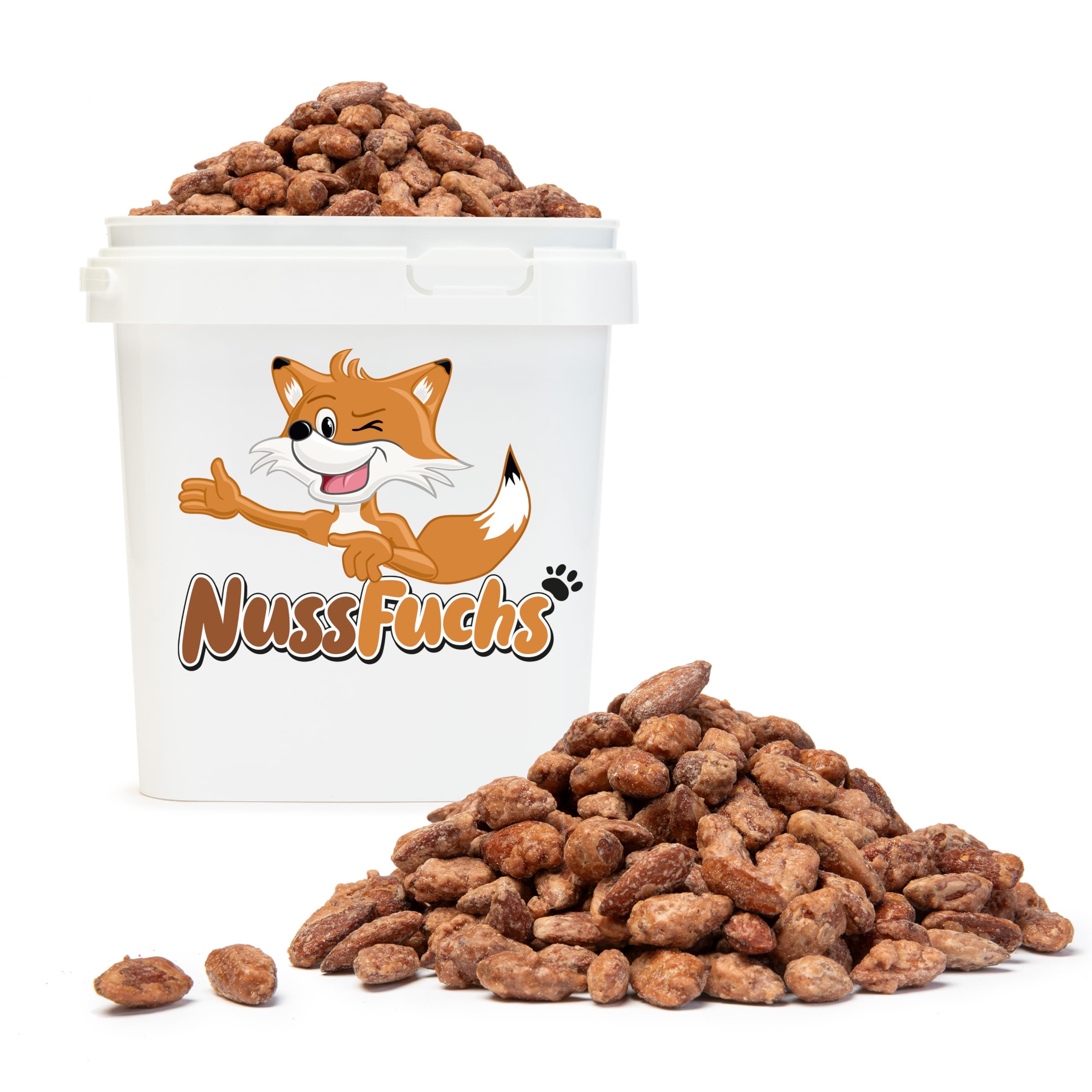 Gebrannte Mandeln 1kg – karamellisierte Mandeln wie vom Jahrmarkt/Weihnachtsmarkt | geröstet & gezuckert | Knusprige ganze Mandelkerne – Knusper-Snack im Eimer