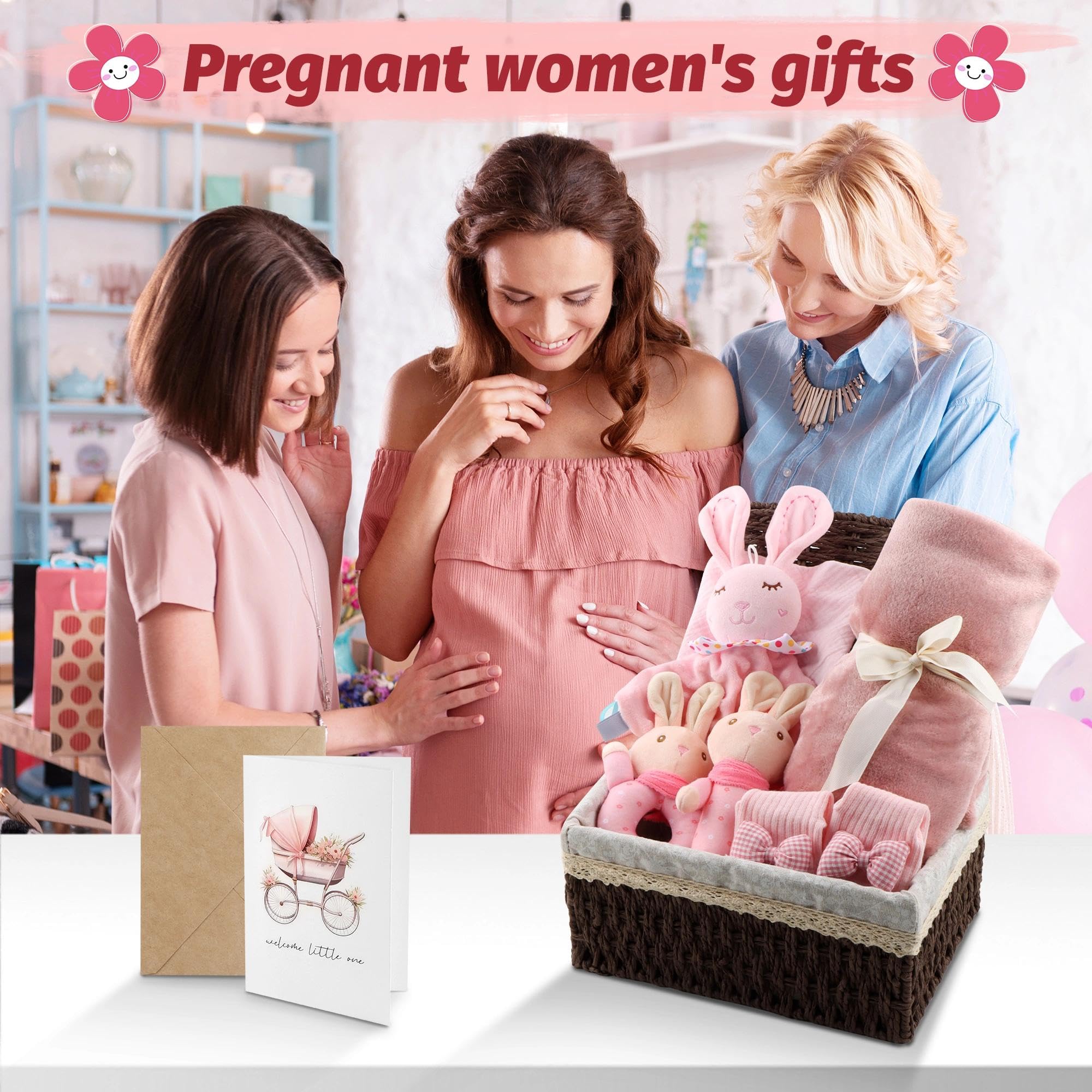 Coffret Naissance Mixte Bébé avec Couverture 70x100 cm Doudou Hochet Bavoir Chaussettes Rose