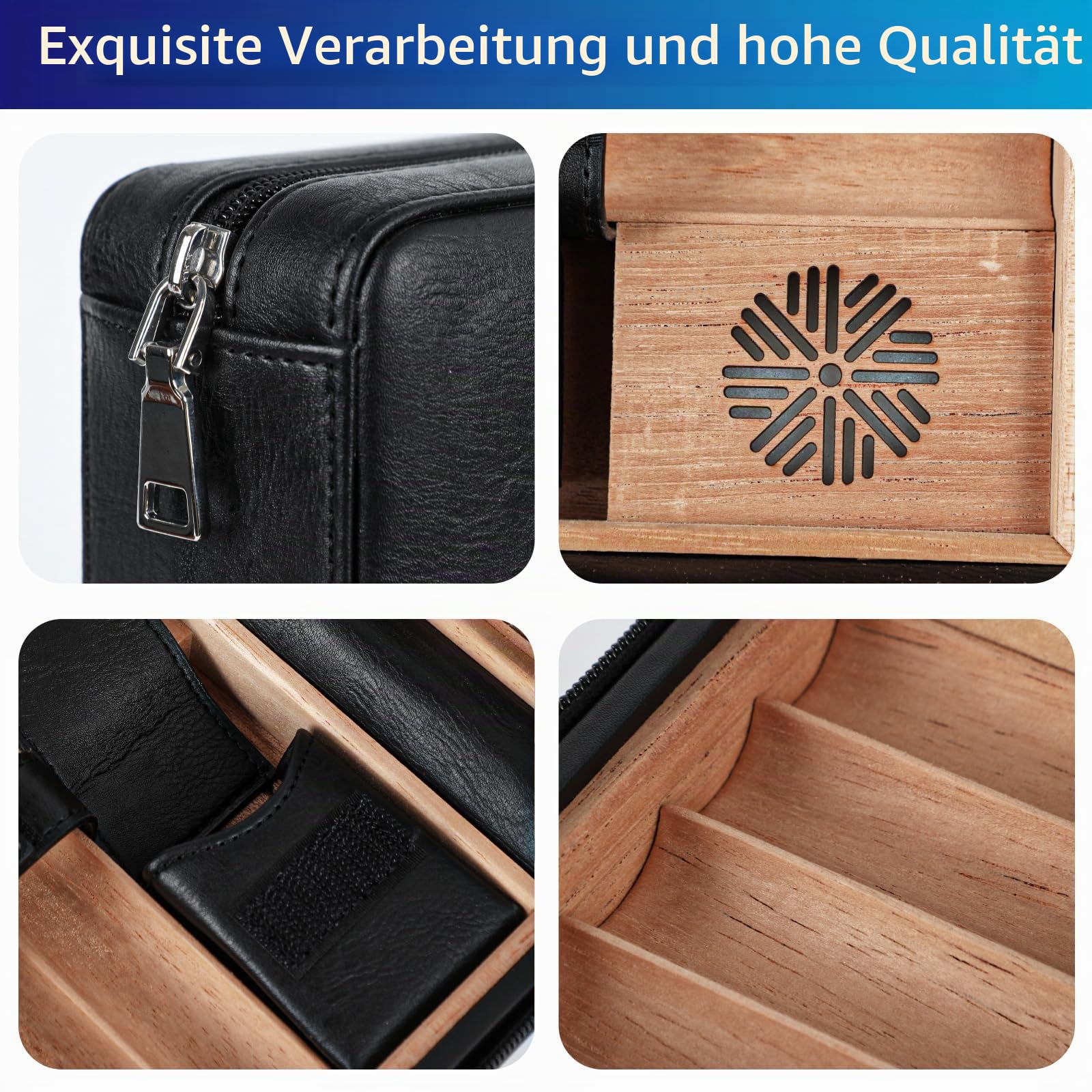 Hält6 Zigarre Portable Leder Zigarrenetui Spanisch Zedernholz Innenraum und Kartenlagerung Reise Zigarre Humidor, Zigarrenschneider Befeuchter perfekt für Geschäftsreisen Geburtstag Geschenke Vatertag