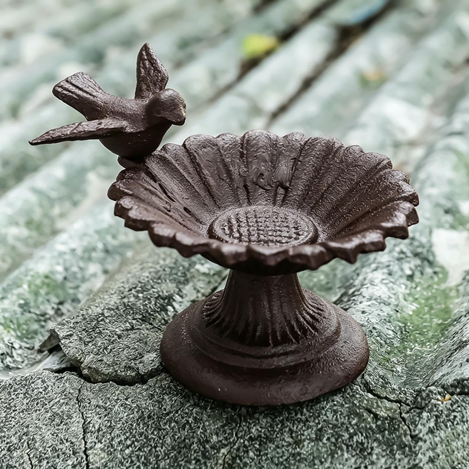 Mangiatoia decorativa per uccelli da giardino | Vasca per uccelli in ghisa per esterni per colibrì cortile patio terrazza prato terra tavolo
