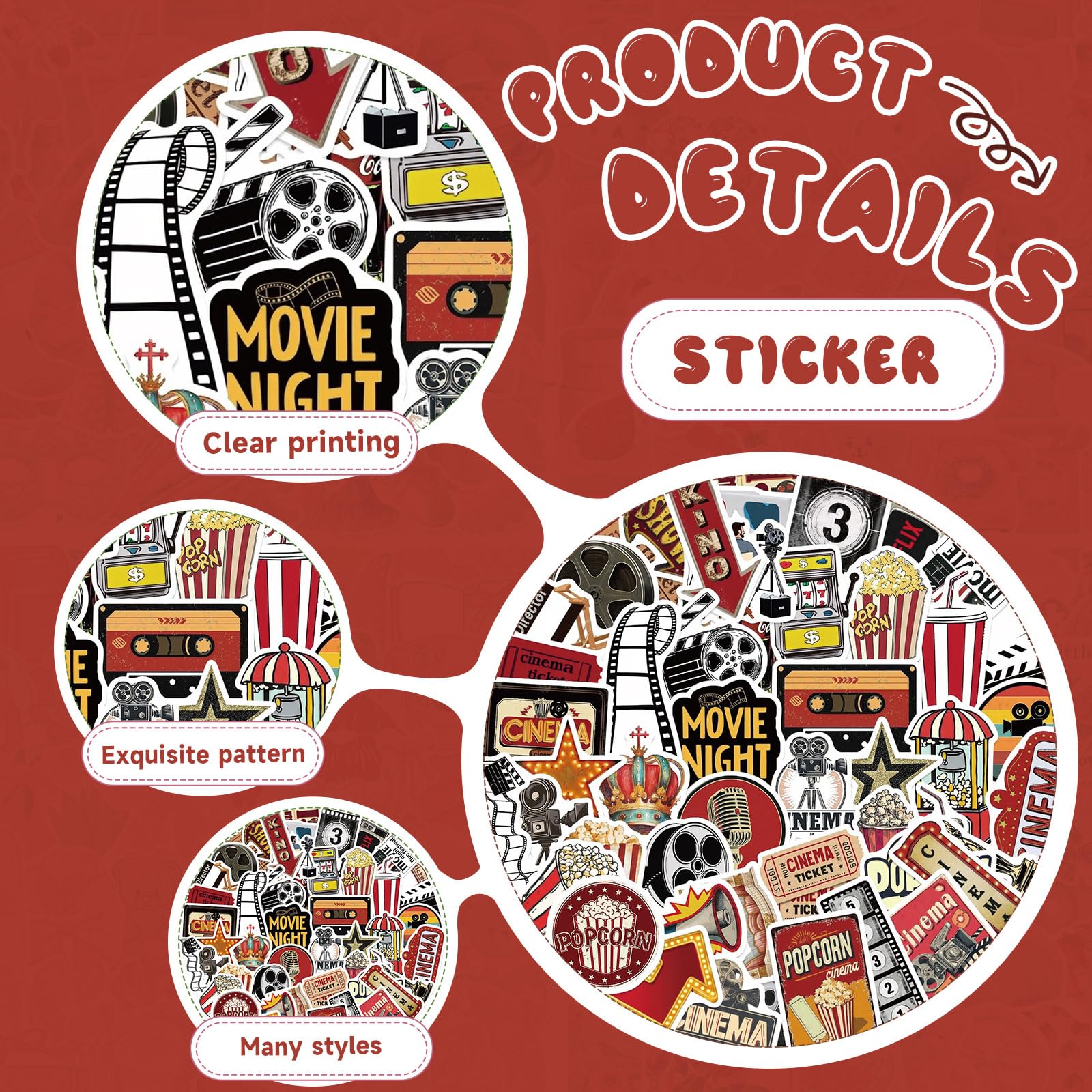 100 Pezzi Adesivi Estetici Film, Decorazioni Tema Serata Cinema Per Regali Di Festa, Bottiglia D’acqua, Scrapbook, Computer Portatile, Divertenti Sticker Cinema - 4