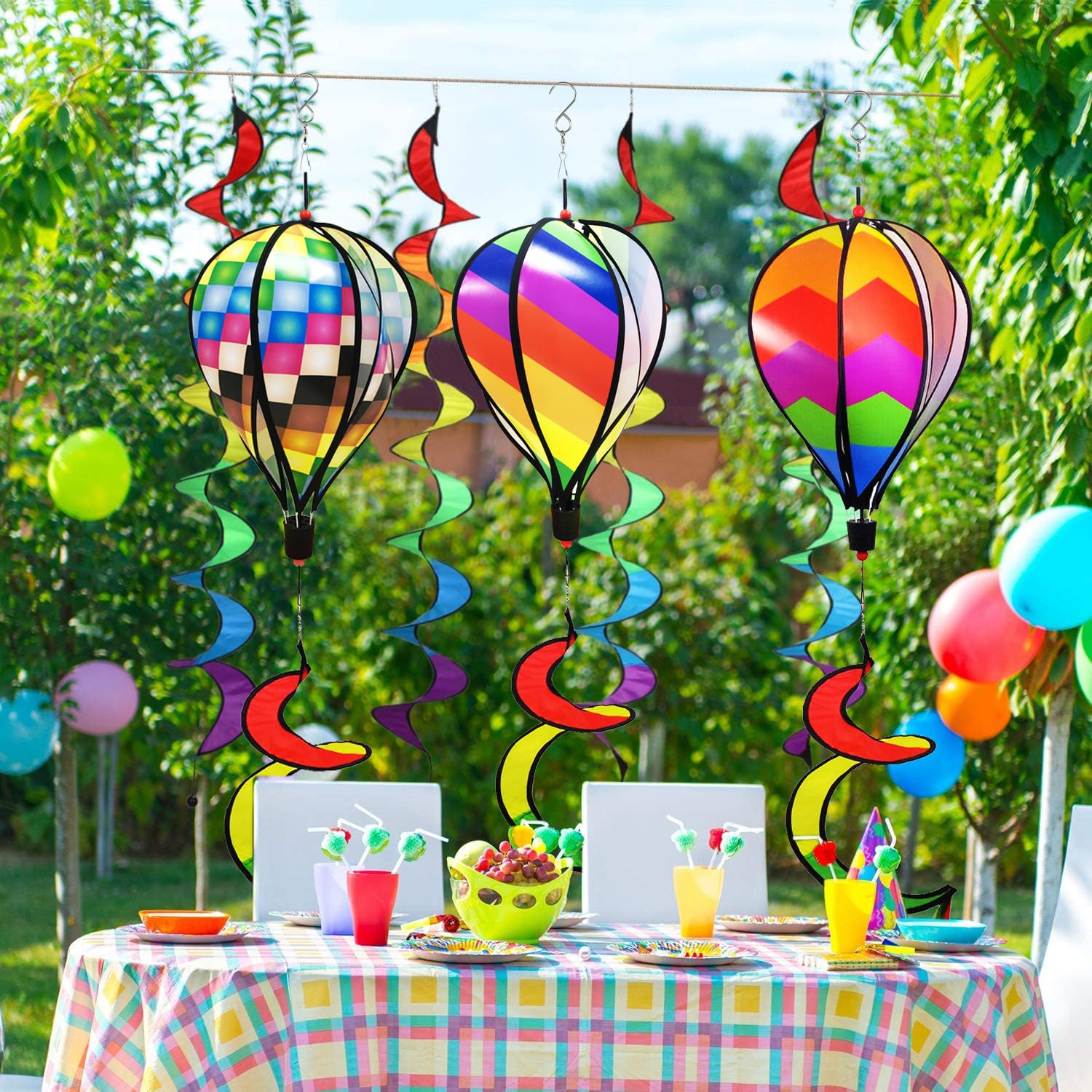 3 szt. 130 cm balon na gorące powietrze spinner wiatr tęczowy ogród wiatraczki wirujący spinner wiatr wiatrak w paski tęczowy worek na wiatr obracające się cekiny twister wisząca dekoracja