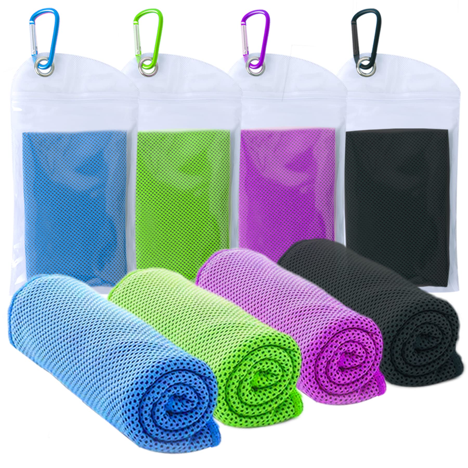 SZELAM 4 Packs Cooling Towel (40"x12"),Ice Towel,Soft Breathable Instant Towel,Microfiber Cool Towel for Yoga,Golf,Sport,Gym,Workout,Camping,Fitness,Outdoor &More Activities (Blue/Green/Purple/Black) — image 1