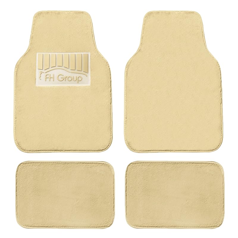 Tapetes Automotivos FH Group Doe16 em Pelúcia Sintética Bege para Carros, SUVs, Caminhões e Vans, Conjunto com 4 Peças
