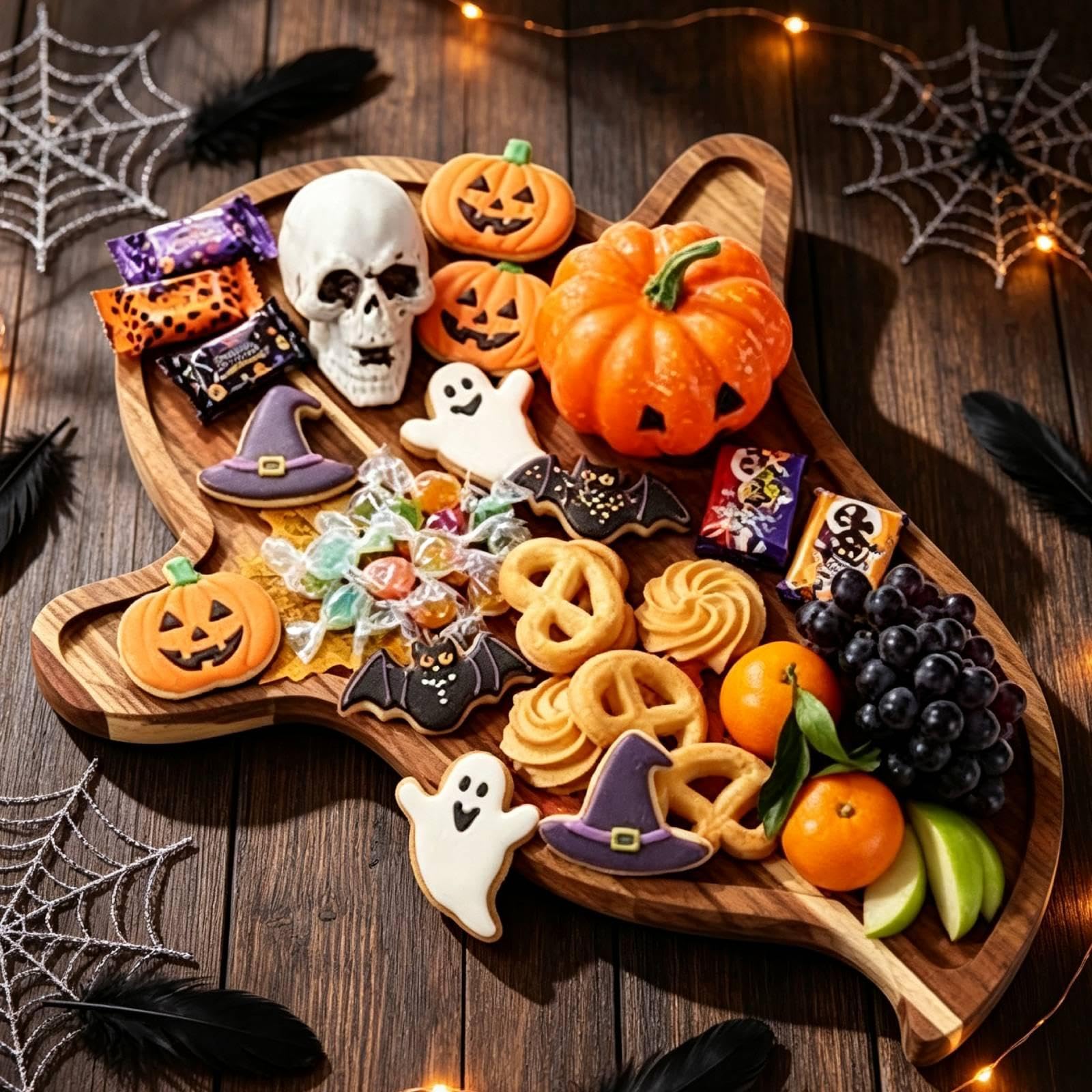 Bandeja Madera para Servir, decoración Halloween, Tabla Decorativa, Bandeja para Comida, Plato para la Mesa del Comedor, Mesa Carne