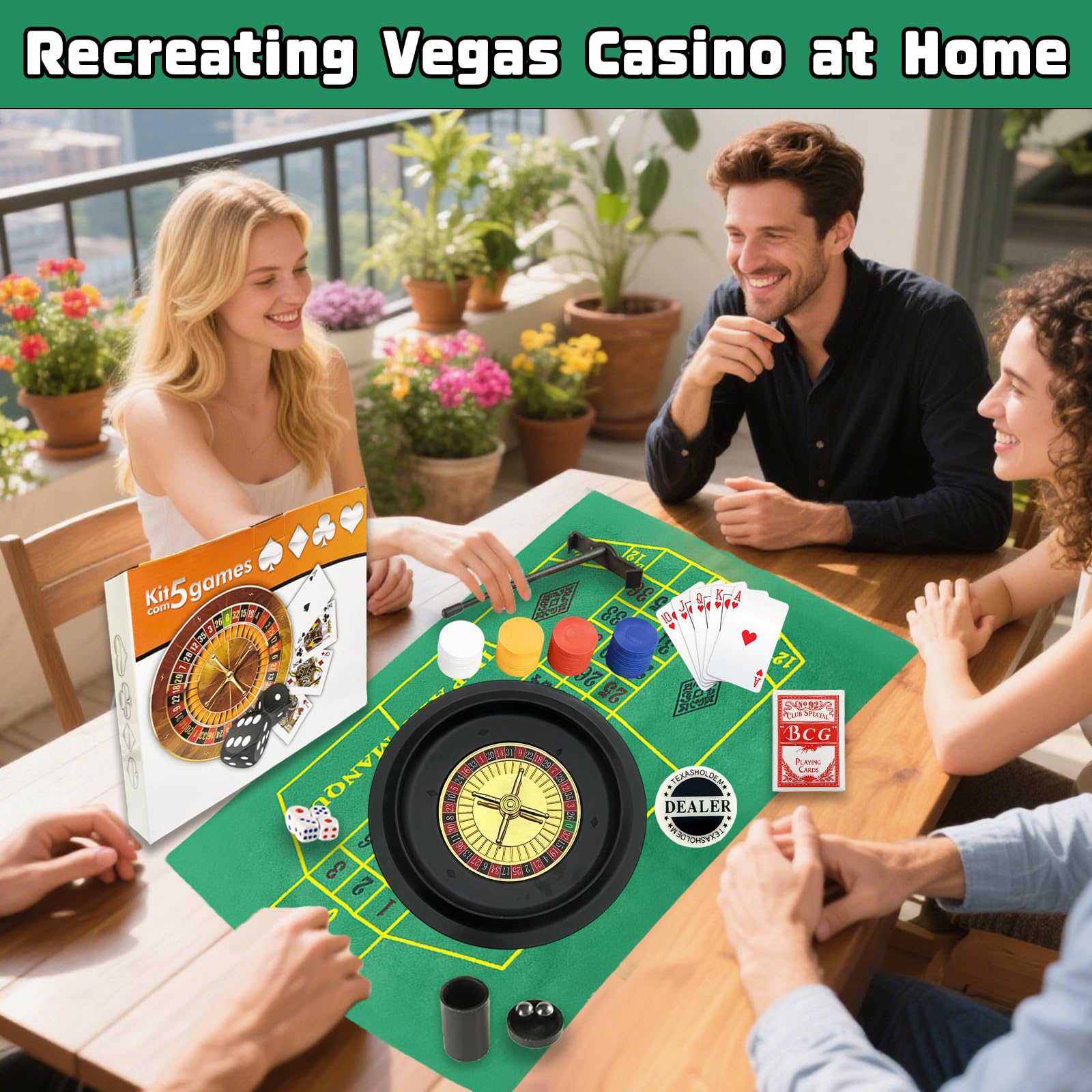Jeu de roues de roulette professionnelles de 10 pouces, avec 100 jetons, 3 tapis de table de jeu différents, râteau et balle, jeux de casino adaptés pour la roulette et le Texas Hold'em