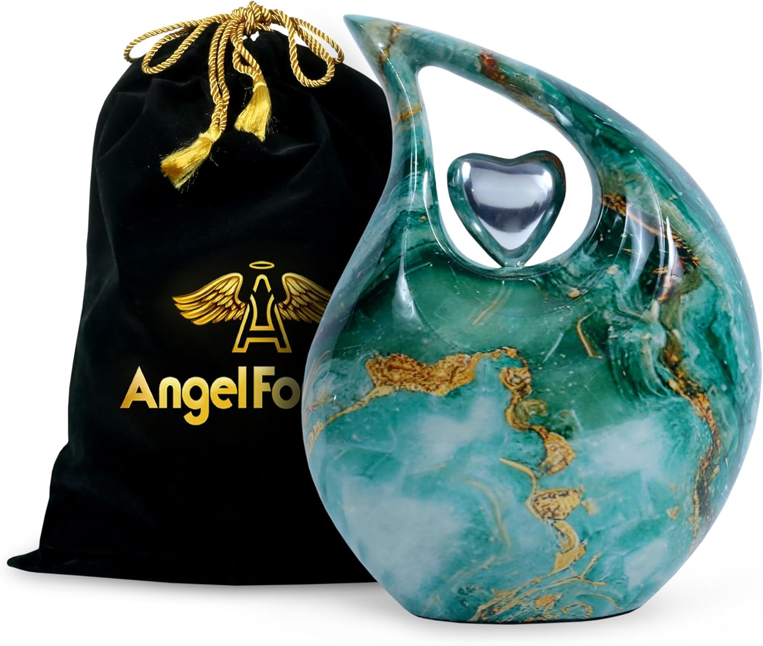 Teardrop Cremation Urn for Human Ashes Adult – Eternal Tear Loving Heart Solid Metal Memorial Urn, Unique Drop-Shaped Funeral Urn with Velvet Bag, Holds Ashes Up to 200 Cu in, Urns for Men & Women