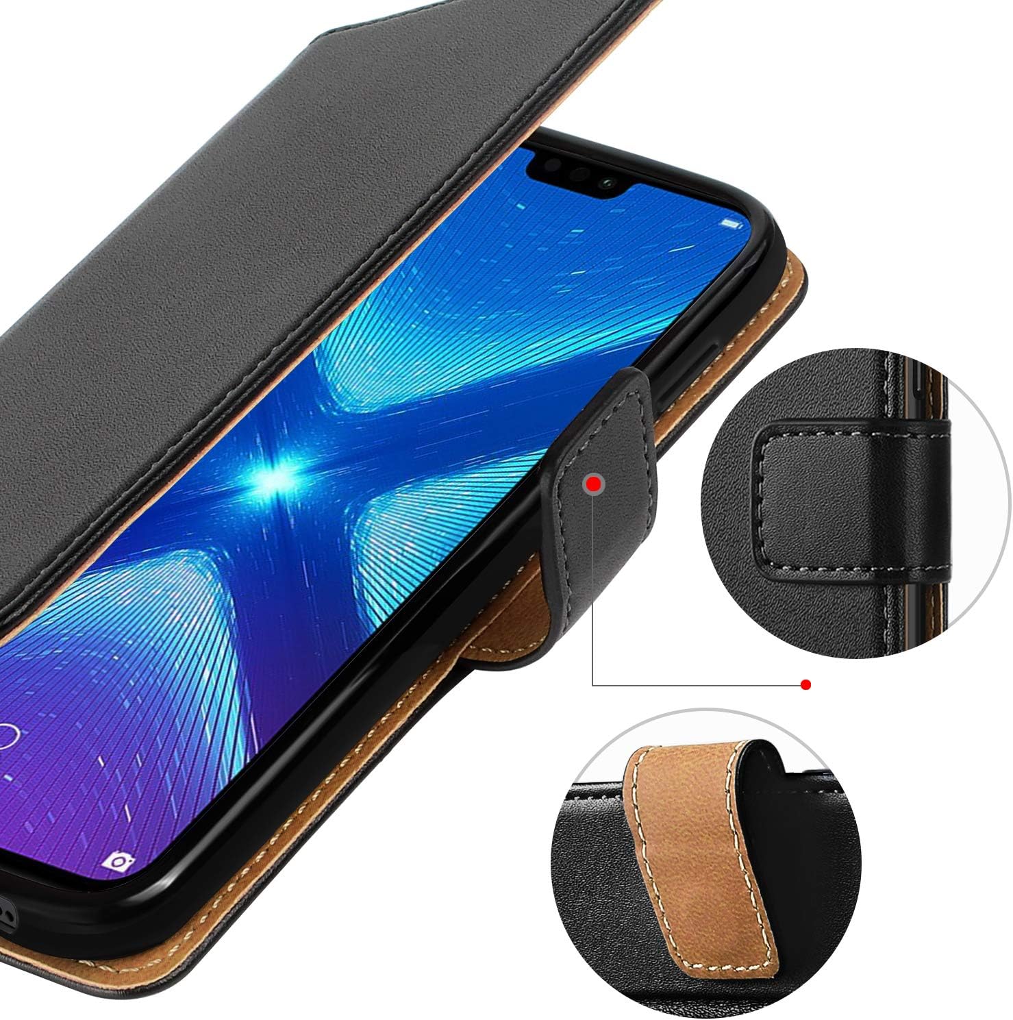 HOOMIL Huawei Honor 8X Case, Huawei Honor 8X Wallet Case Premium Leather Folio Case, Flip Book Style Wallet Cover with TPU Shockproof, Stand, Card Slots and Cash Pocket for Huawei Honor 8X (Black)