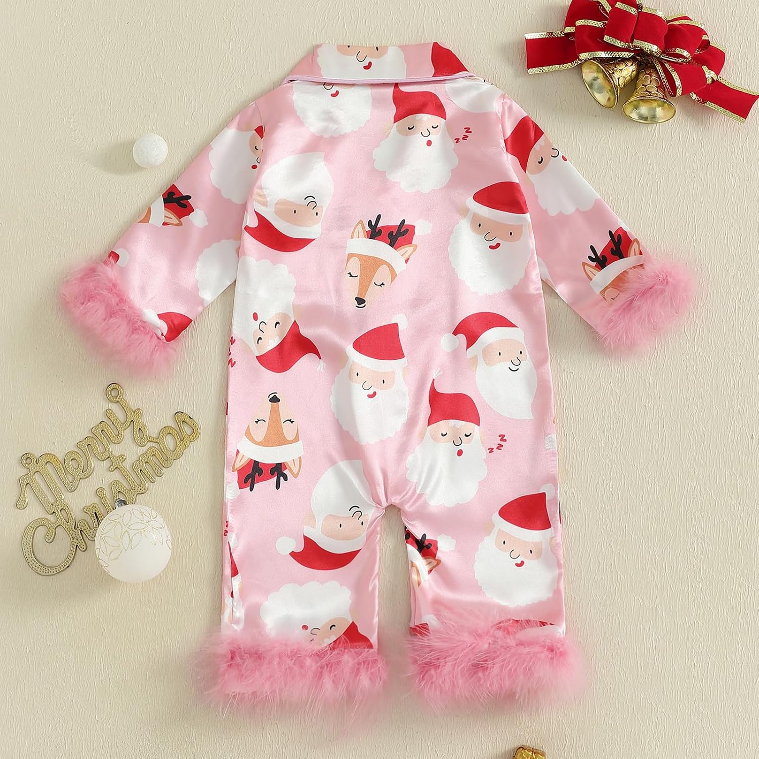 WASAIGOOD Newborn Christmas Sleepers Baby Girl Christmas Satin Pajamas With Feathers Infant Pajamas Romper Jumpsuit Girl Pjs