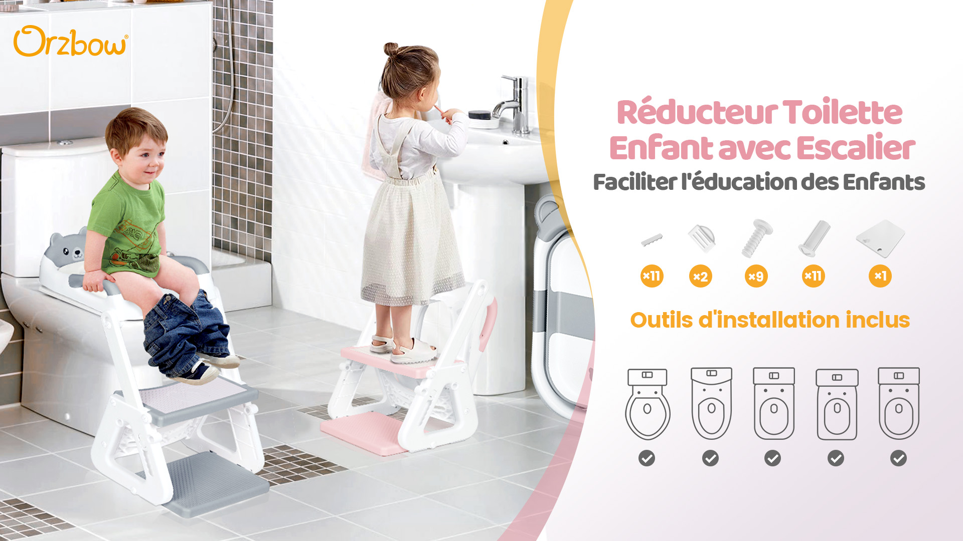 Rehausseur Toilette Enfant 2 En 1 Escalier Réducteur Toilette Enfant 2-en-1 - Marches Antidérapantes Réglables Siège Wc Bébé Antidérapant