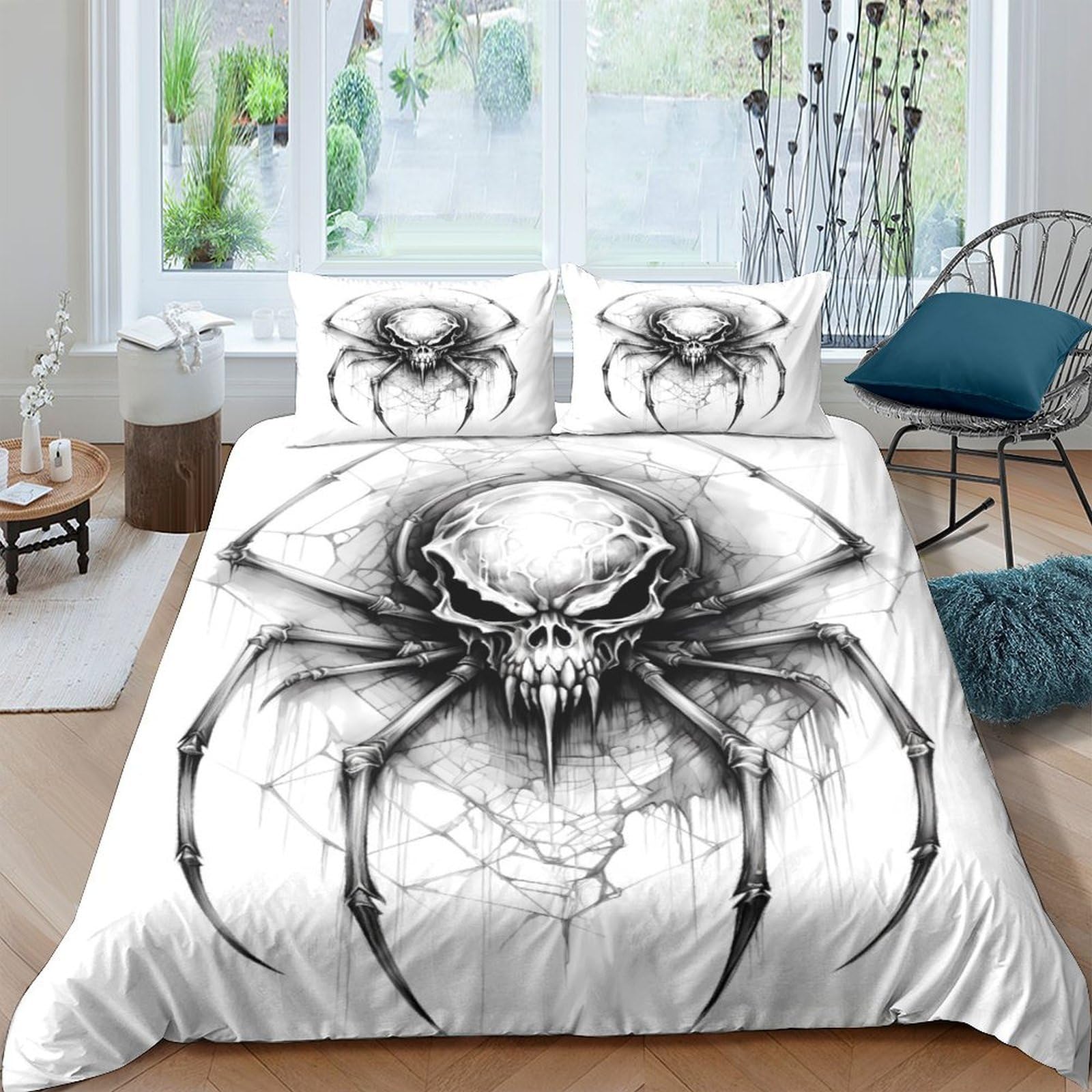 Ctjqhvkz Style-7 3D Printed Black Spider Fitted Sheet Microfiber Soft Breathable Halloween Skull Mattress Cover For Bedroom Dorm Decor Single（135X200cm）