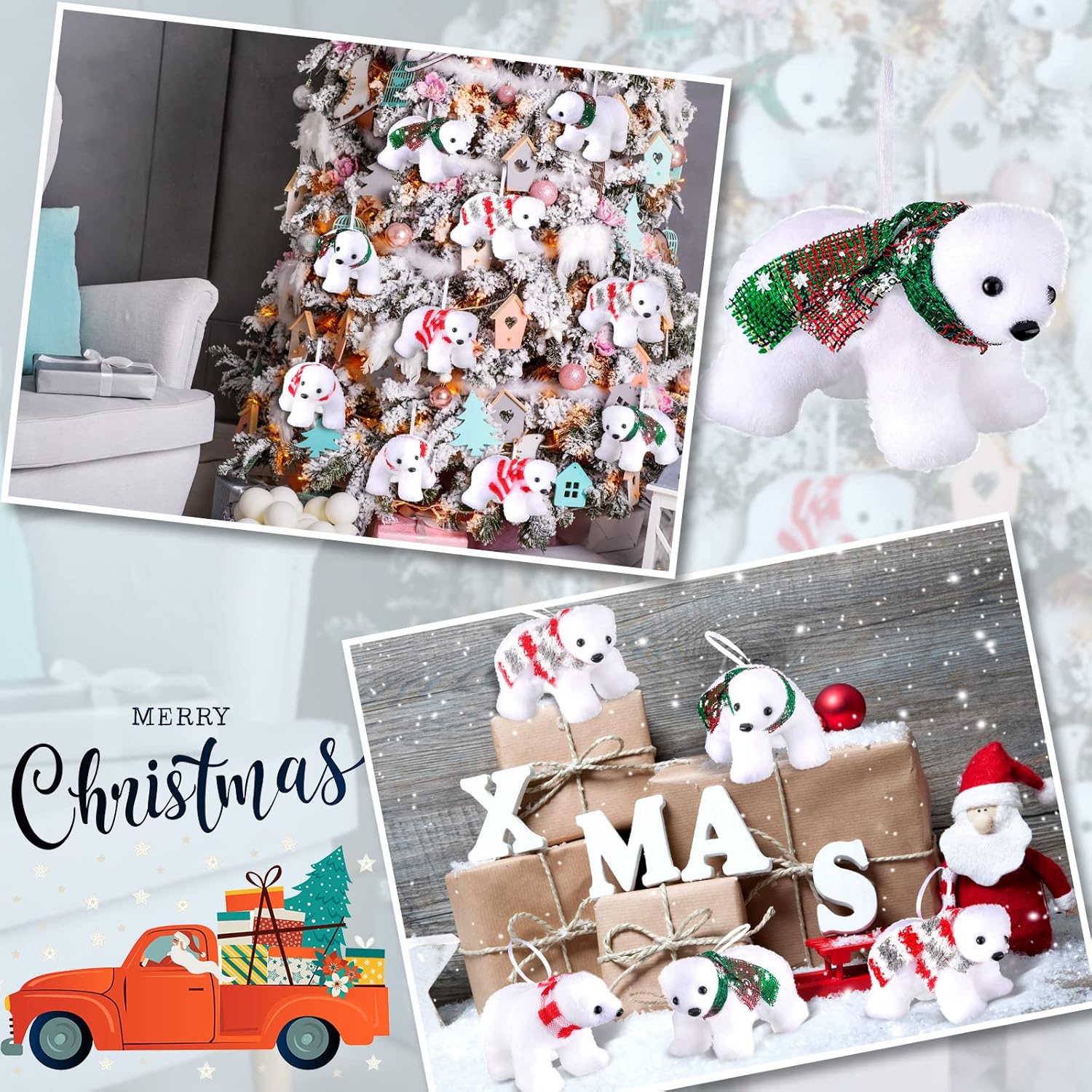 Yinder 12 Pcs Christmas Polar Bear Ornament White Christmas Flocked Polar Bear with Scarf Wearing Scarves Animals Figurines Hanging Ornaments for Xmas Tree Decor - Image 7