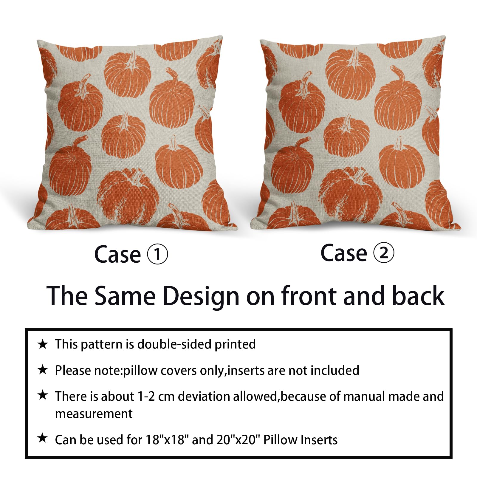Federa Per Cuscino Decorativa 50x50 Cm Con Motivo Zucca Autunnale - Cuscino Per Divano In Tessuto Lino Per Ringraziamento E Decorazione Stagionale Casa