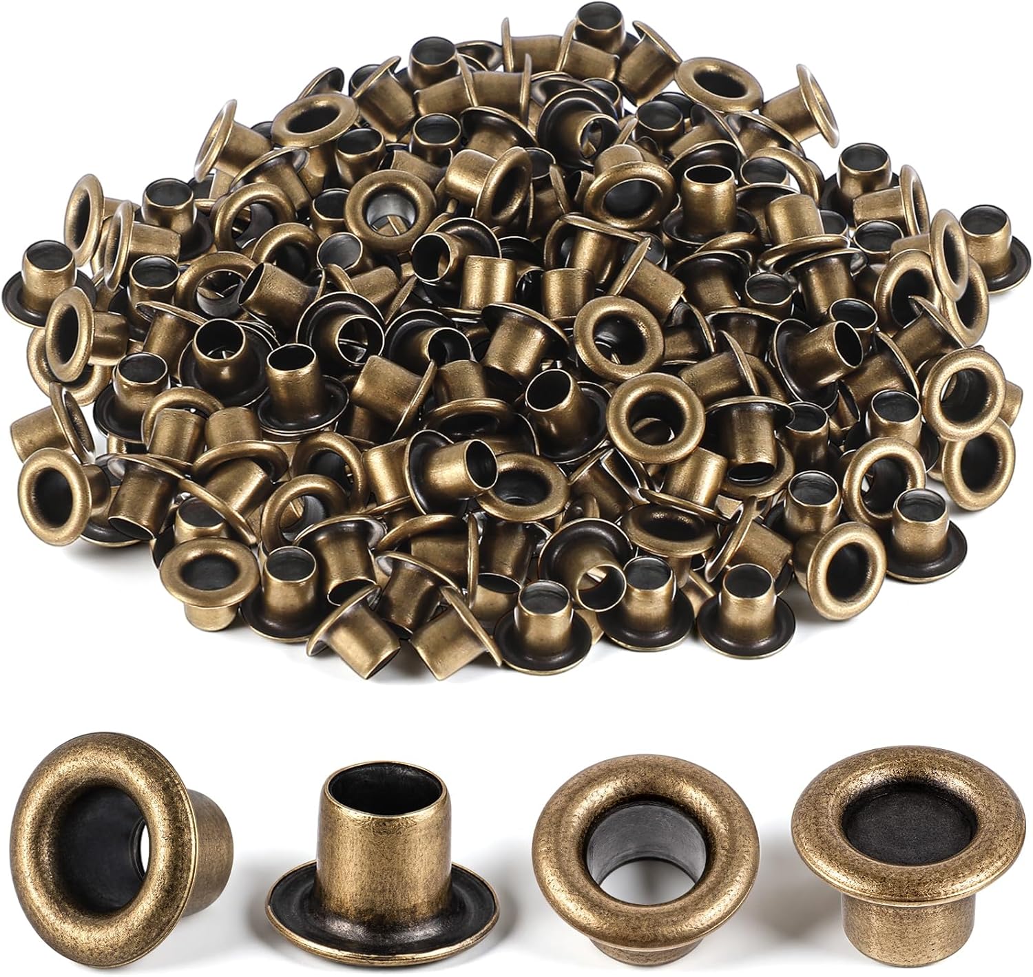 Hicarer 500 Pcs 5 mm ID Antique Brass Grommets Eyelets Kit Heavy Duty Self-Backing Metal Copper Grommets for Leather, Canvas, Clothes, Bead, Repair and DIY Crafts