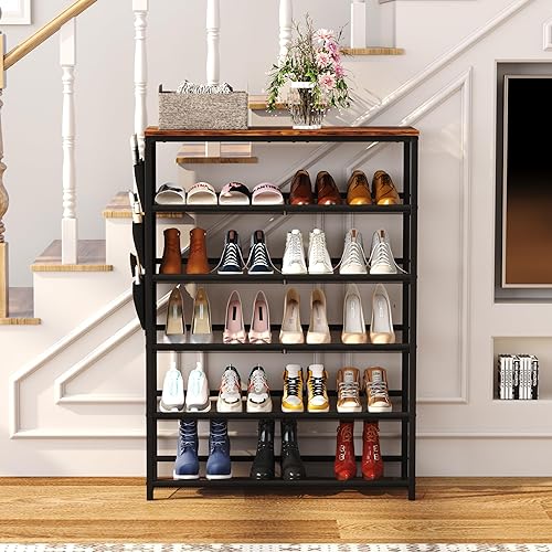 Miniatura 2 de HOMEFORT Zapatero de 6 niveles para entrada, estante de almacenamiento de zapatos de 30 pulgadas para armario, organizador de zapatos con estantes