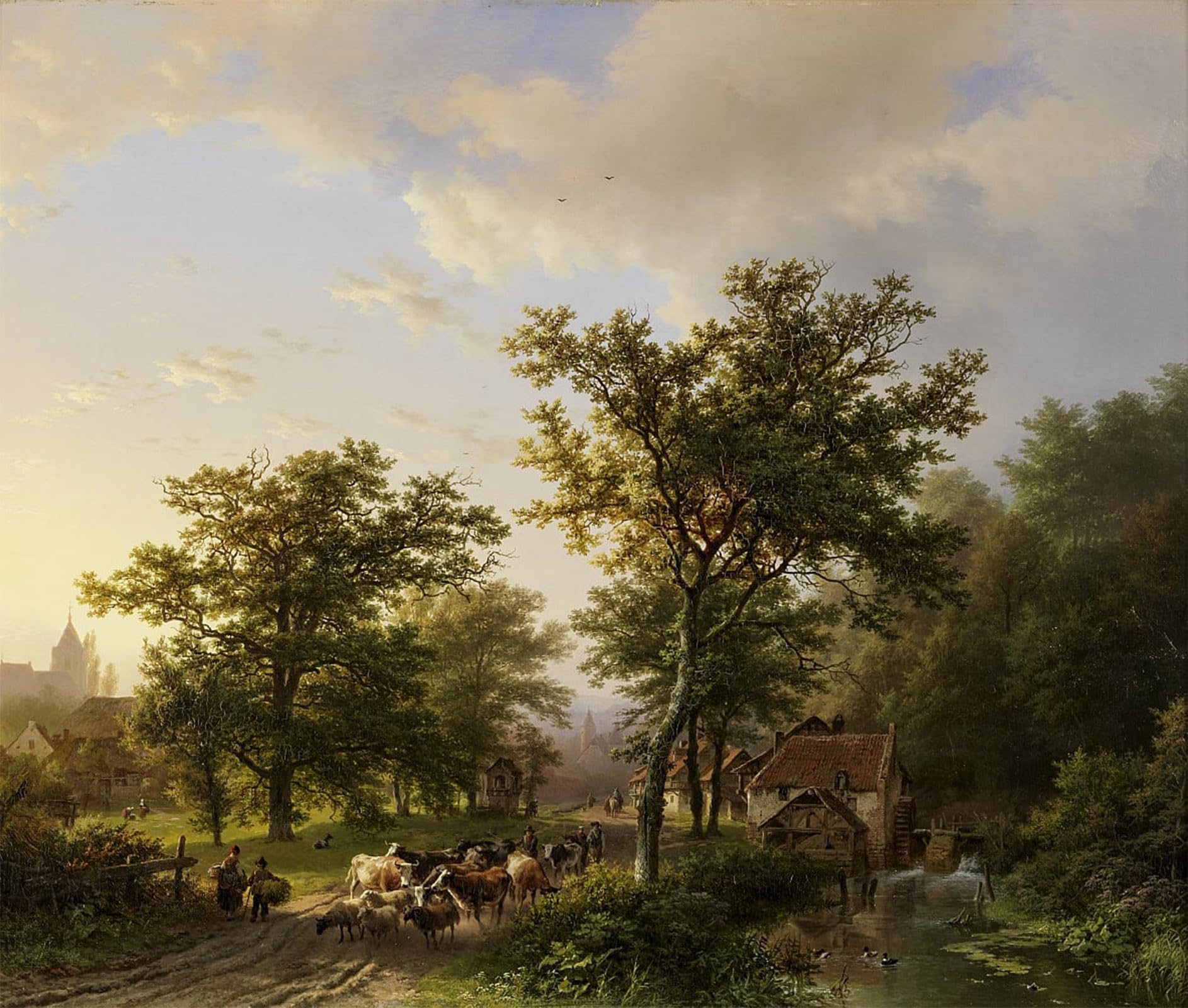 POSTERIIk Vintage Print Pop Art Landscape Artwork Landscape with Water Mill and Cattle Farmers by Barend Cornelis Koekkoek Art Prints for Office Home Decor 60x90cm