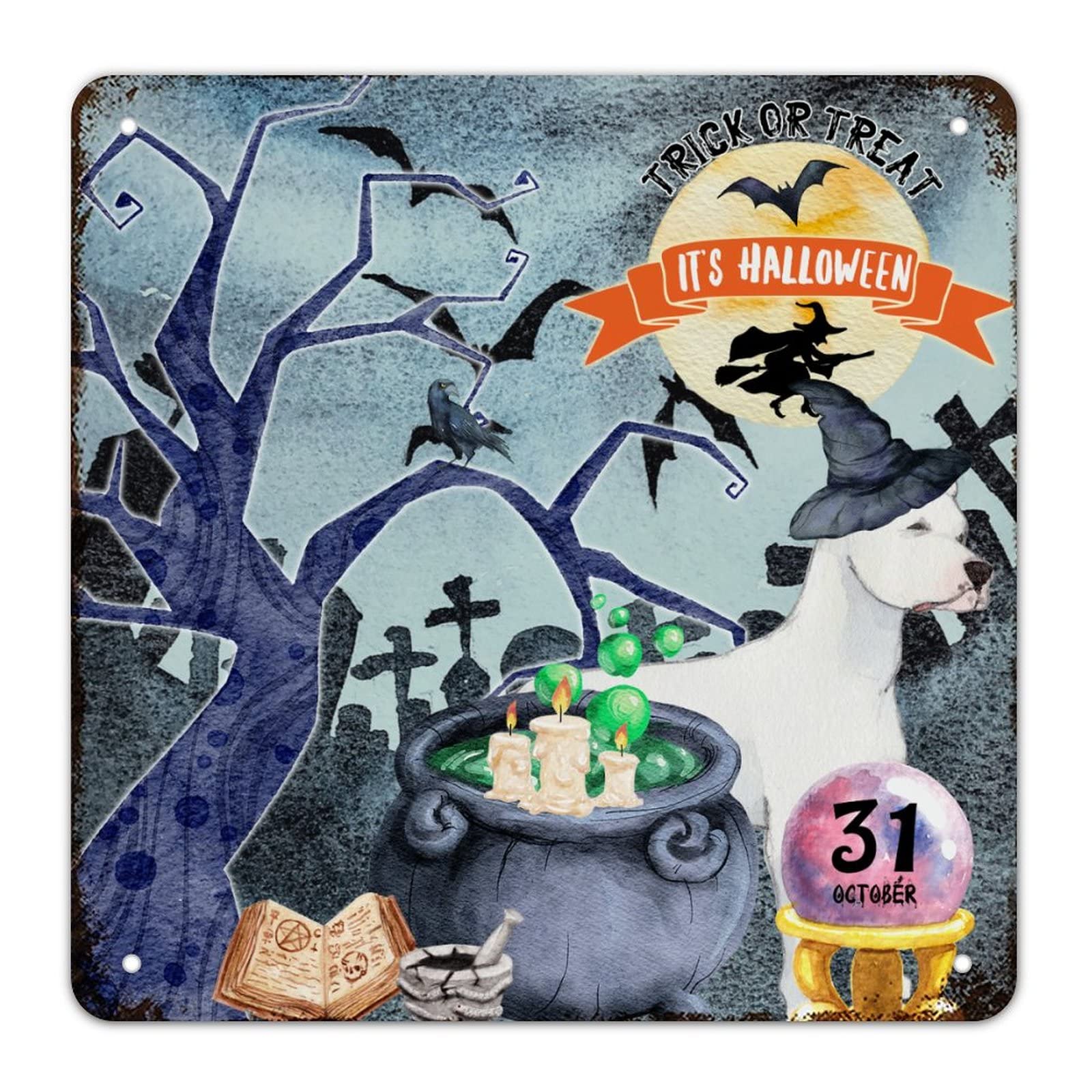 Plaque en Métal Vintage Halloween Sorcière Décoration Murale