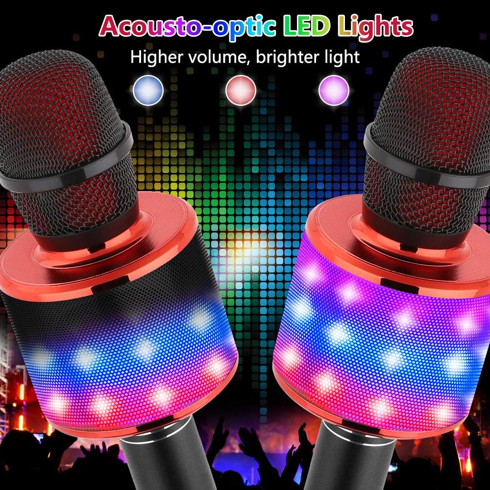 70% оƒƒ Evеrуthіng Amazmic Kids Karaoke Microphone Machine Toy Bluetooth Microphone Portable Wireless Karaoke Machine Handheld with LED Lights, Gift for Children Adults Birthday Party, Home KTV(Black Red)