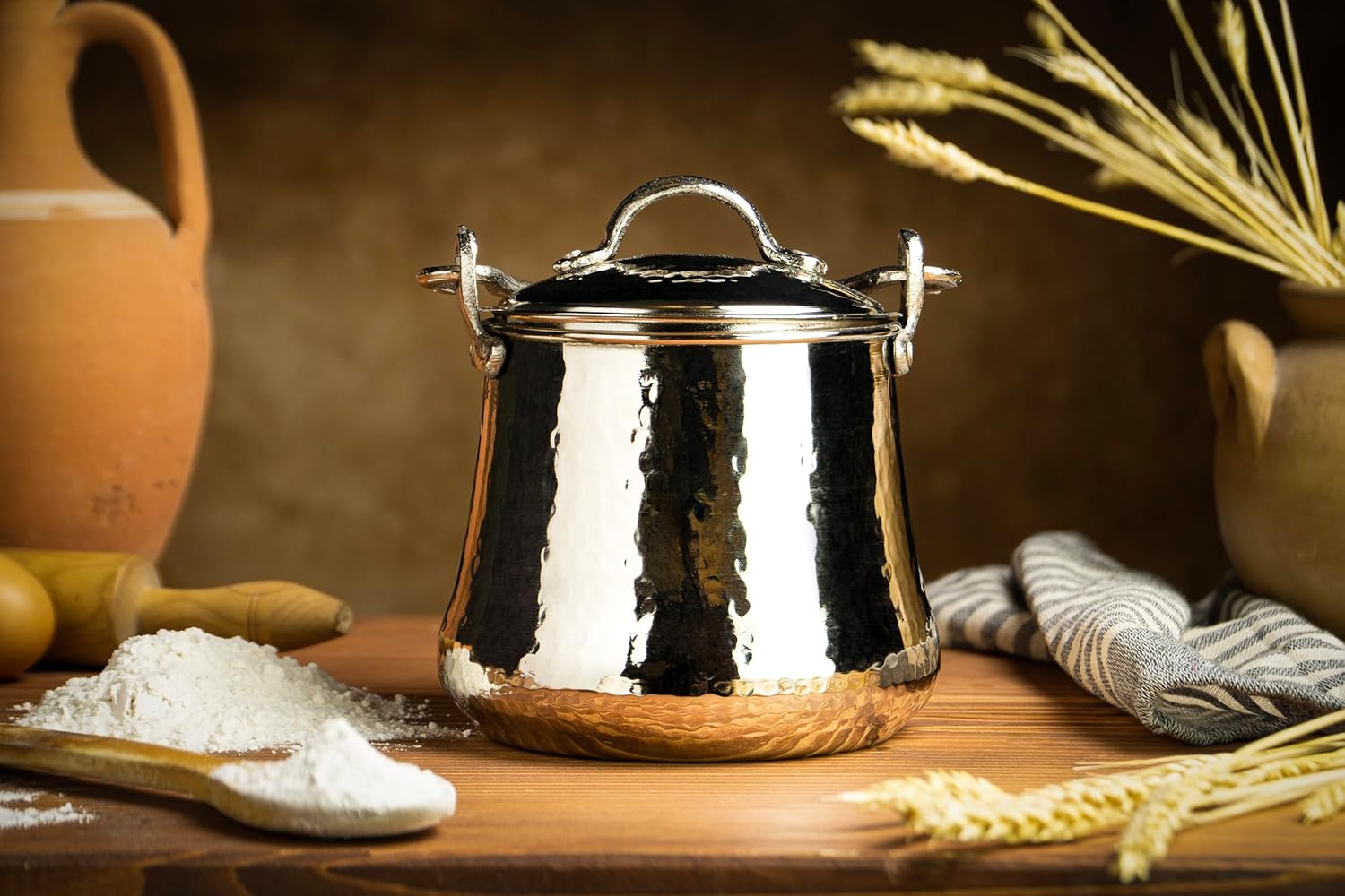 Big Size Copper Container Set | Solid Copper Kitchen Utensil | Coffee Tea Flour Food Safe Storage Box | Vintage Copper Jar (Silver, 4000 Millilitres)