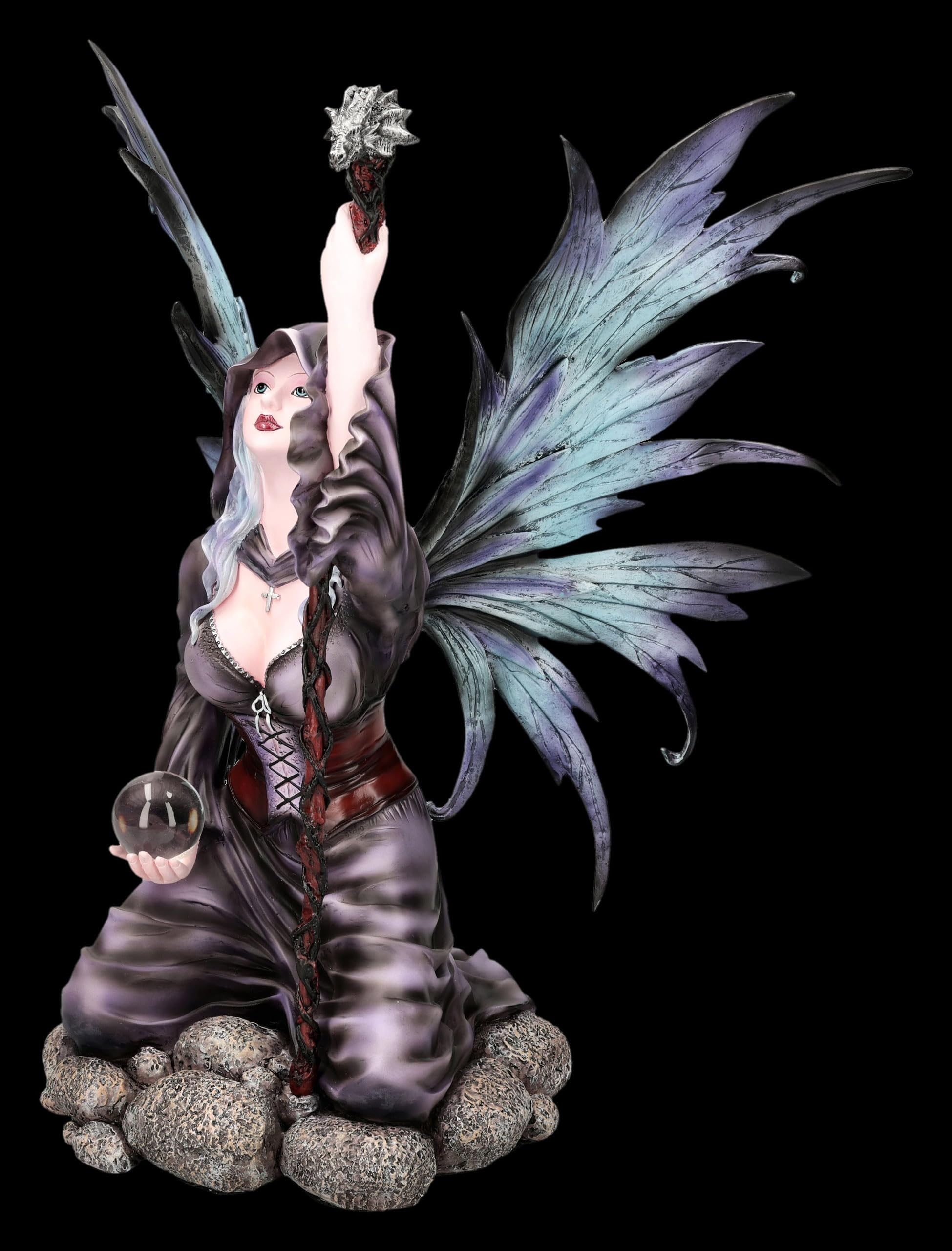 Figuren Shop GmbH Figura dell'elfo - Aeraluna, fata magica dell'aria, decorazione fantasy dipinta a mano (38,5 cm) - Tales of Aurelion Collection - Idea regalo per gli appassionati di magia dell'aria