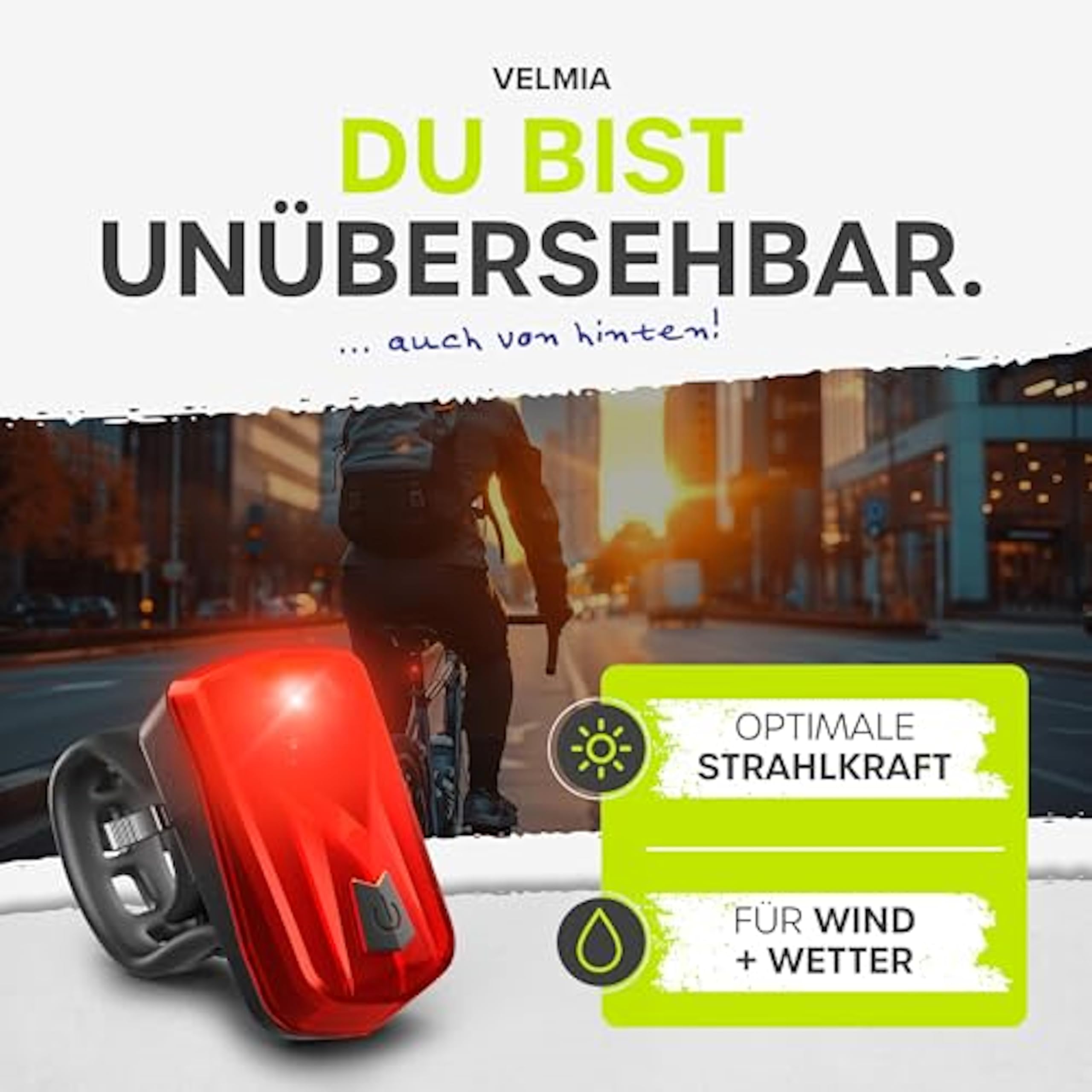 Velmia Zestaw świateł rowerowych dopuszczonych do ruchu drogowego (obowiązują przepisy lokalne), zasilanie bateryjne USB i czas świecenia 8,5 h, zestaw świateł rowerowych LED, odporne na deszcz i do