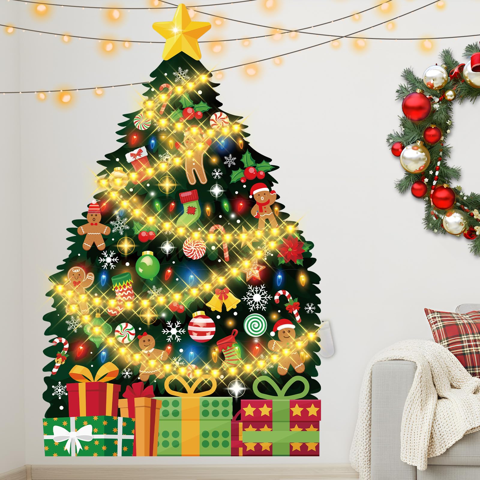 Sapin de Noël mural en papier Kathfly avec LED pour petits espaces et classe