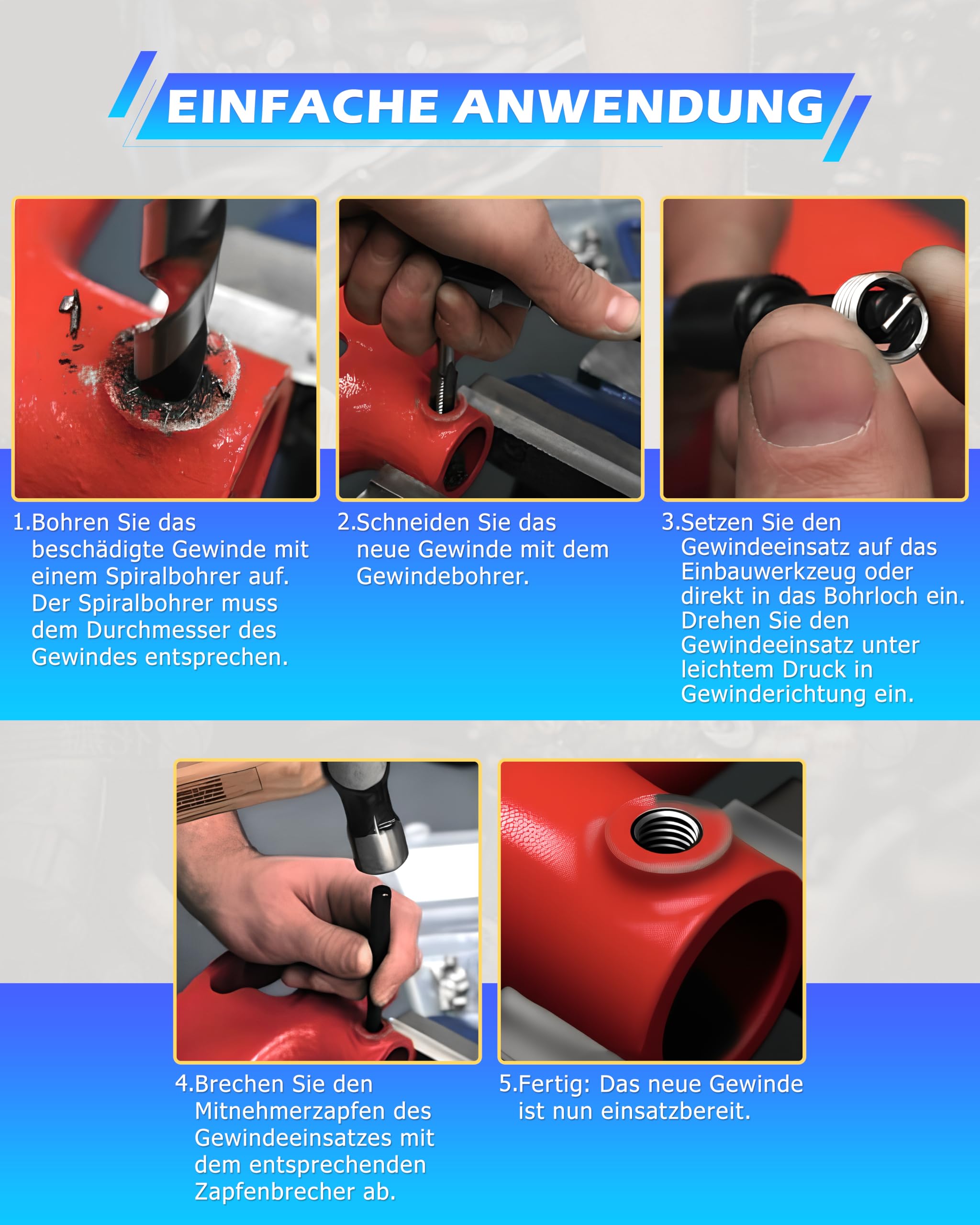 DAYUAN 131-tlg Gewinde Reparatur Satz Bohrer Sleeves Helicoil Auto Motor M5 M6 M8 M10 M12 Gewindehüls | Gewindereparaturwerkzeuge für beschädigtes Gewindebohrer, für verschiedene Materialien, Vollständiges Größensortiment