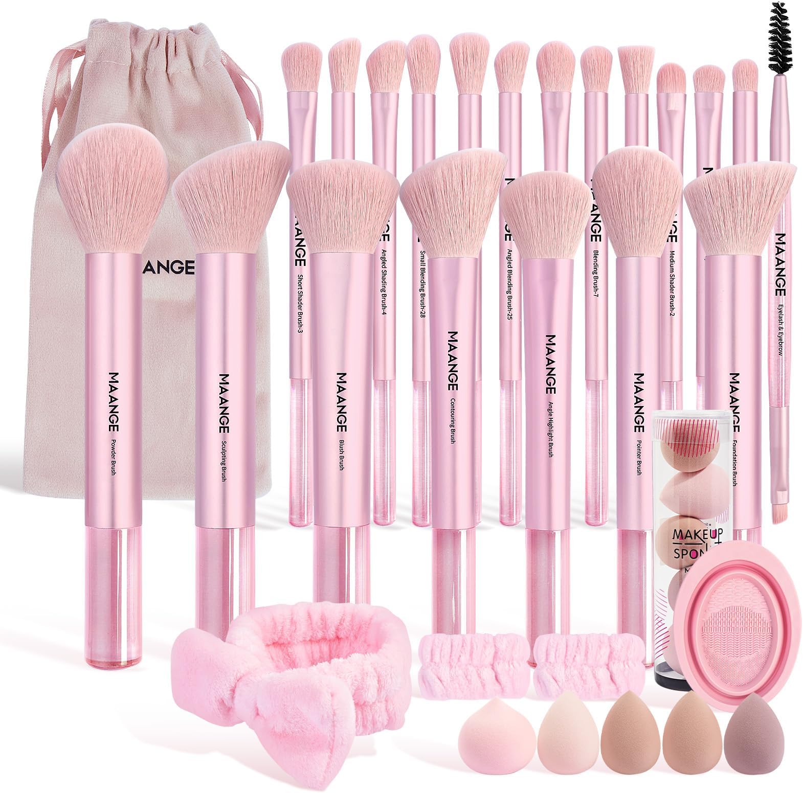 MAANGE Makeup Brushes 30 Pcs Makeup Kit, Multi-functional Makeup Tool Set with 20 Pcs Makeup Brush Foundation Brush Make up Brushes Set with Bag,Pink