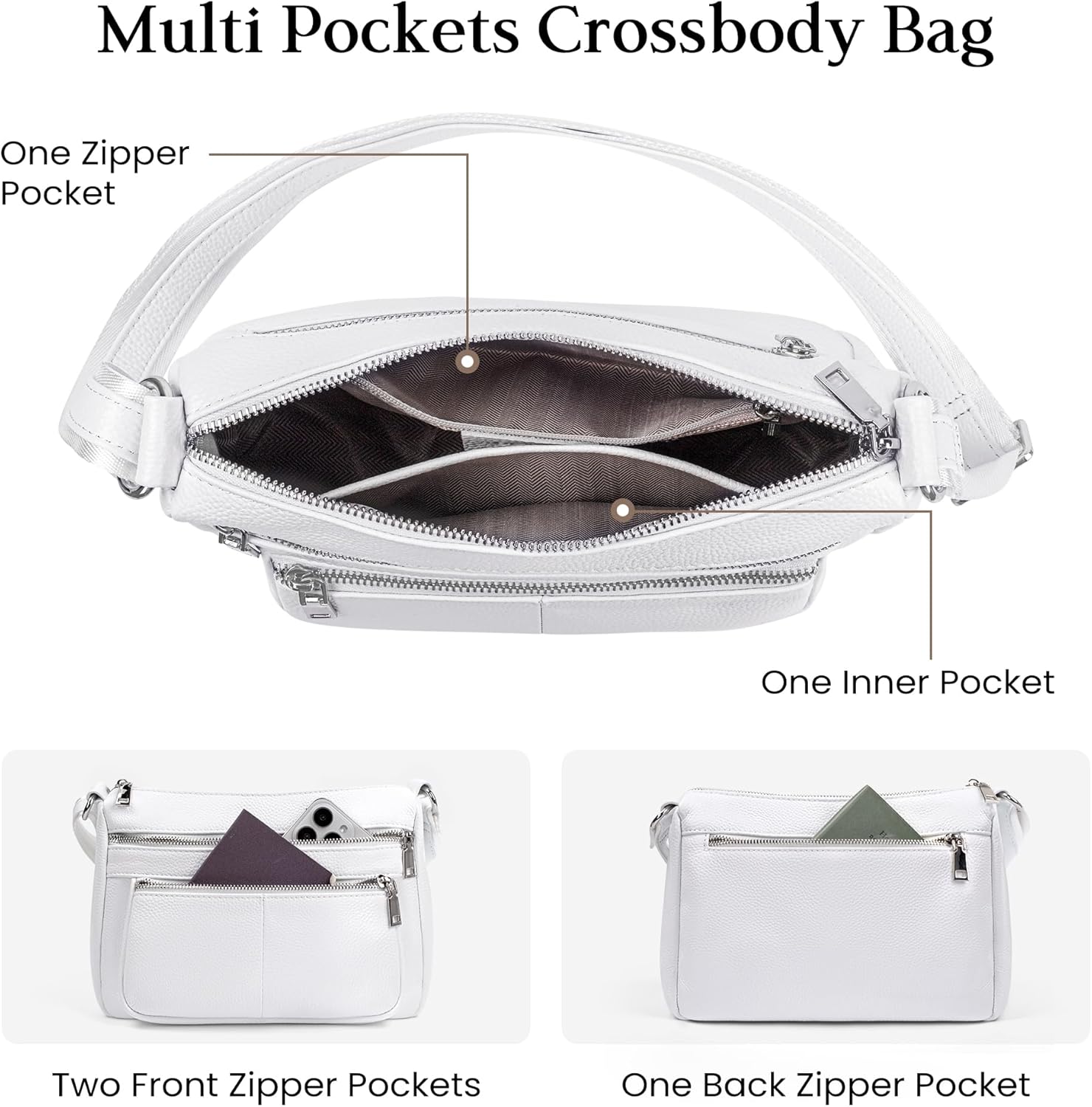 befen Genuine Leather Crossbody Purses for Women, Woman Medium Pocketbooks Shoulder Bags Handbags with Multi Zipper Pockets