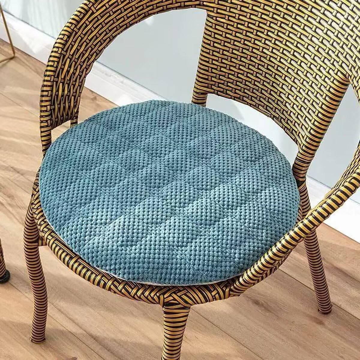 50cm Round Chair Cushions Set of 3, Blue Corduroy Seat Cushions with Zip, Washable Non-Slip Desk Chair Pads, Soft Foam Seat Pads for Dining Chairs, Kitchen, Office