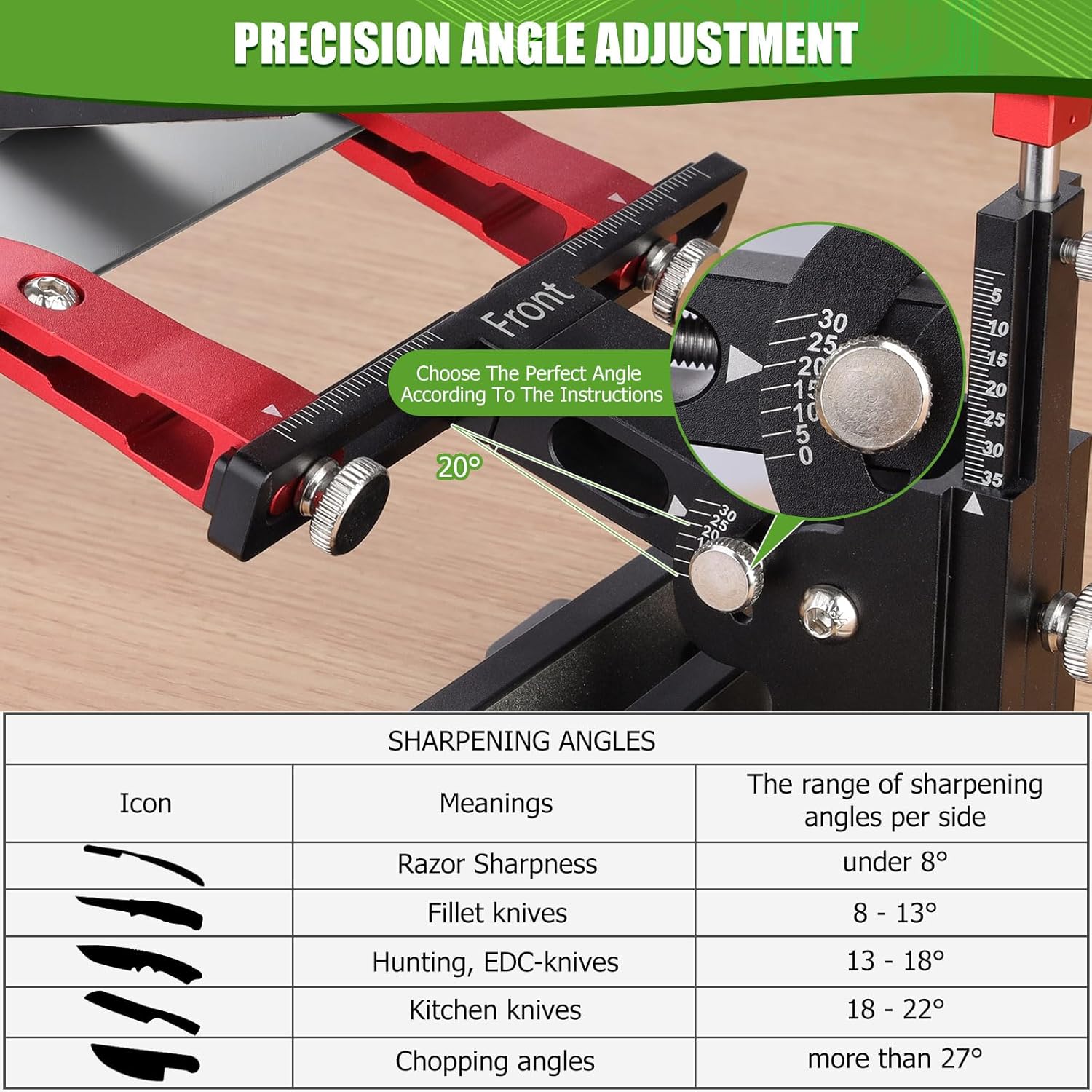 Adjustable Knife Sharpener Tool, Professional Knife Sharpening System Kit, Blade Sharpener Angle Guide W / 3 Diamond Stones (320#, 800#, 2000#) for Kitchen, Pocket, Hunting Knives