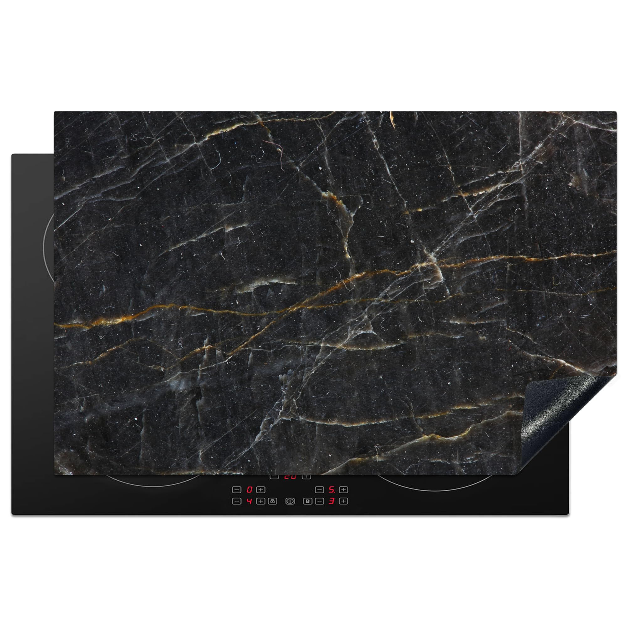 KitchenYeah© Induction Hob Cover Protector Mat 20.5"x31.5" / 80x52 cm Kitchen Universal Ceramic Covers for Electric Cookers Vinyl Marble - Black - Gold - Grey - Marble Texture — image 1
