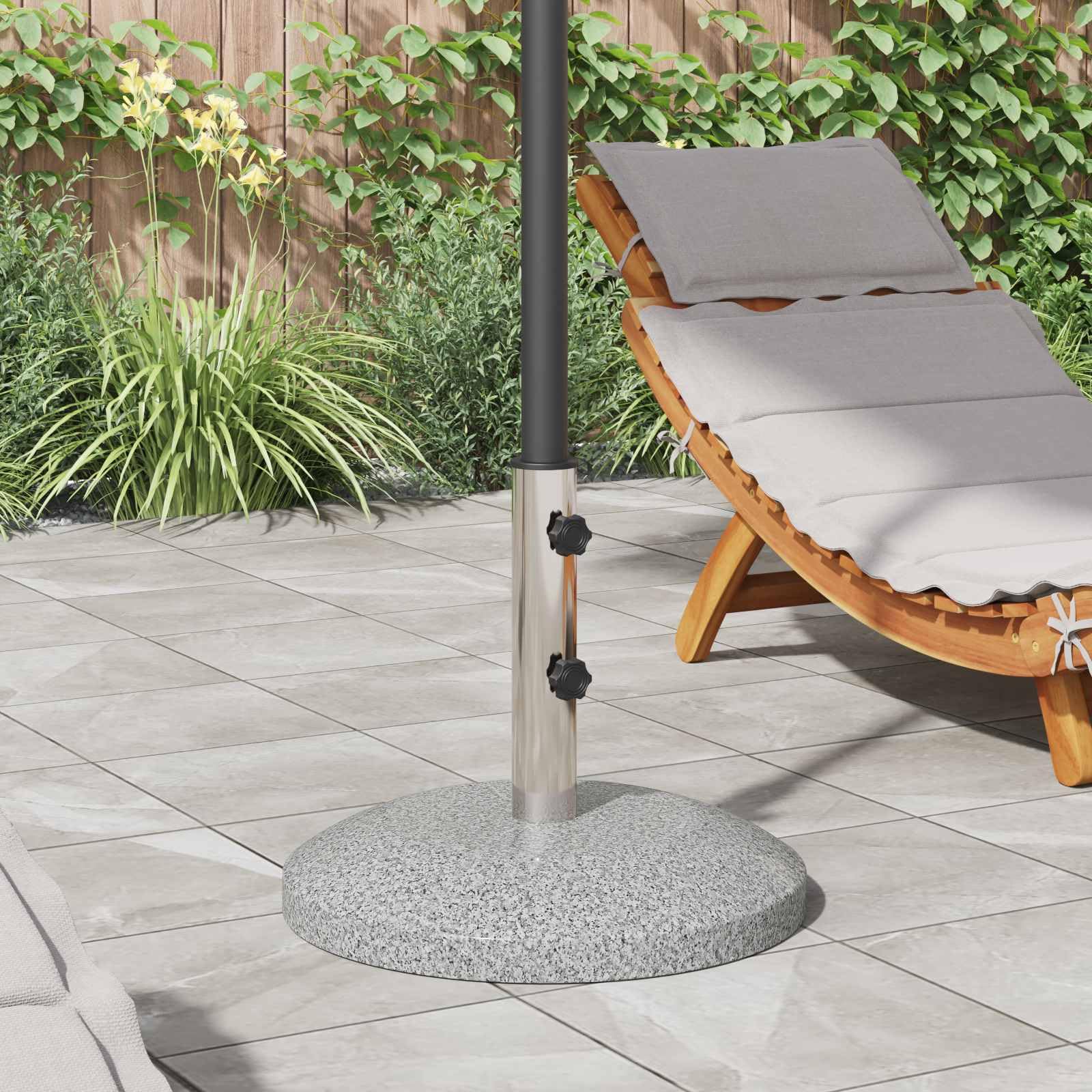 Tubo di base per ombrellone in acciaio inox lucido, 0,63 kg, modulo base con adattatore e 2 bottoni di serraggio per aste da 40 a 50 mm, per balcone, terrazzo, giardino