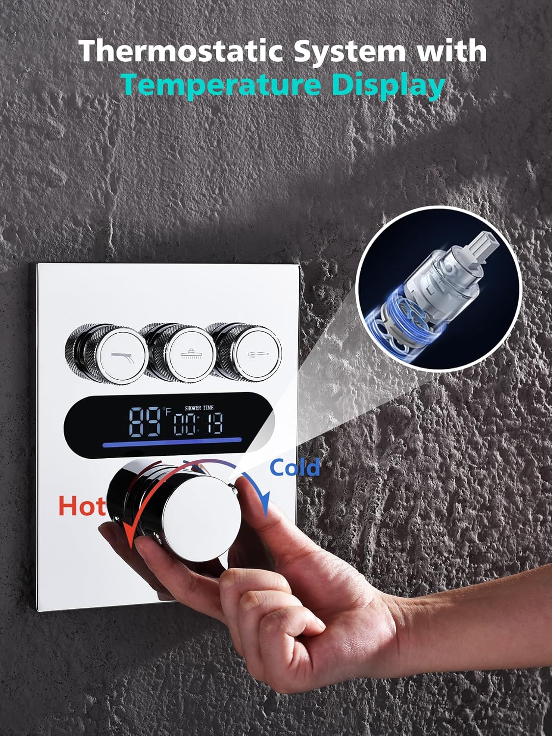 Lefton Shower System in Fahrenheit Display (Battery-free), 10” Overhead Shower Head with All-in-one Handheld Spray Showerhead and Bathtub Faucet, 4-in-1 Control System, SSWM2502 (Chrome)