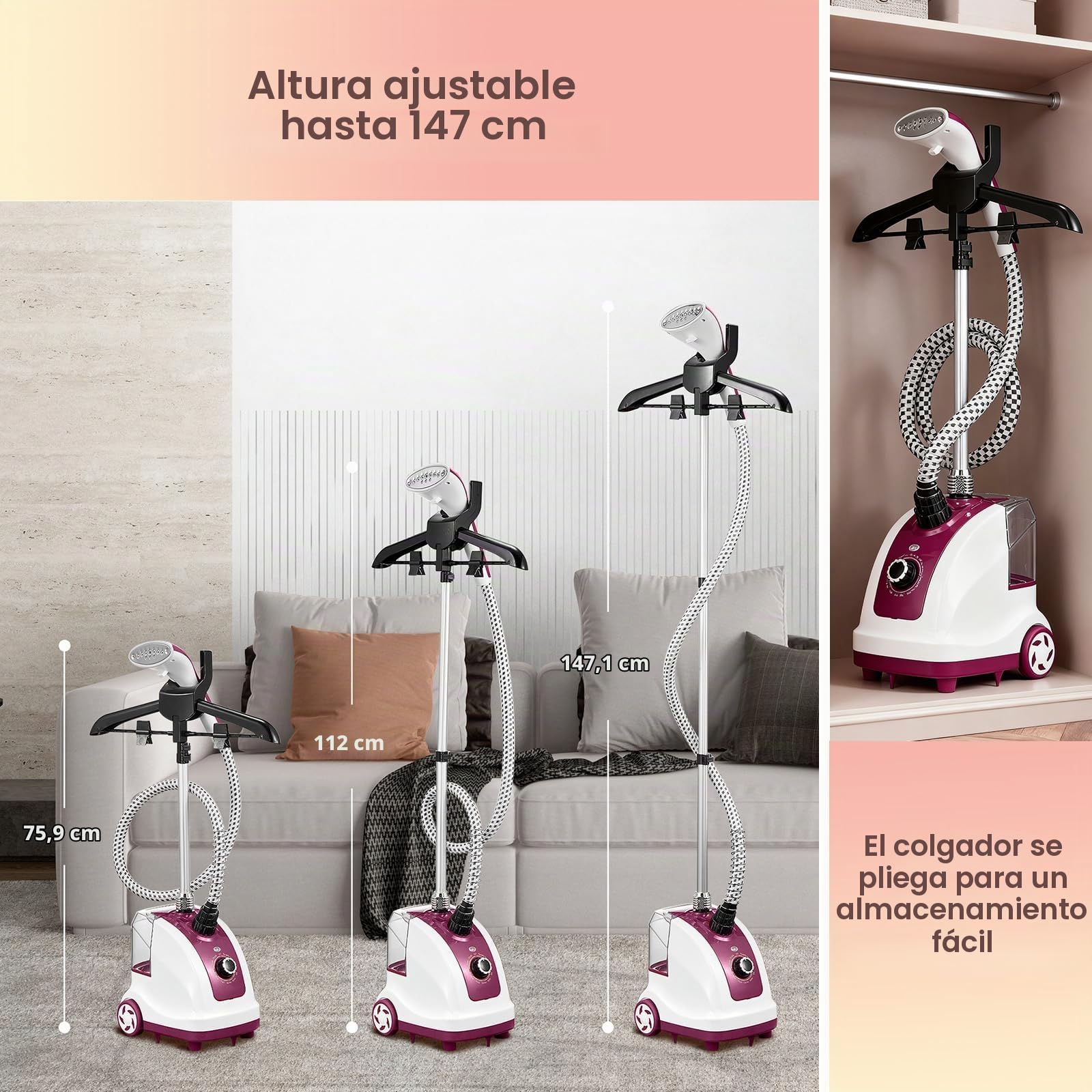Cozary Plancha Vertical Vapor, 1950 W Ferro a Vapor Vertical con Depósito de 1.35L, 11 Funciones, Vaporizador de Ropa Steamer para Cuidado de Tejidos