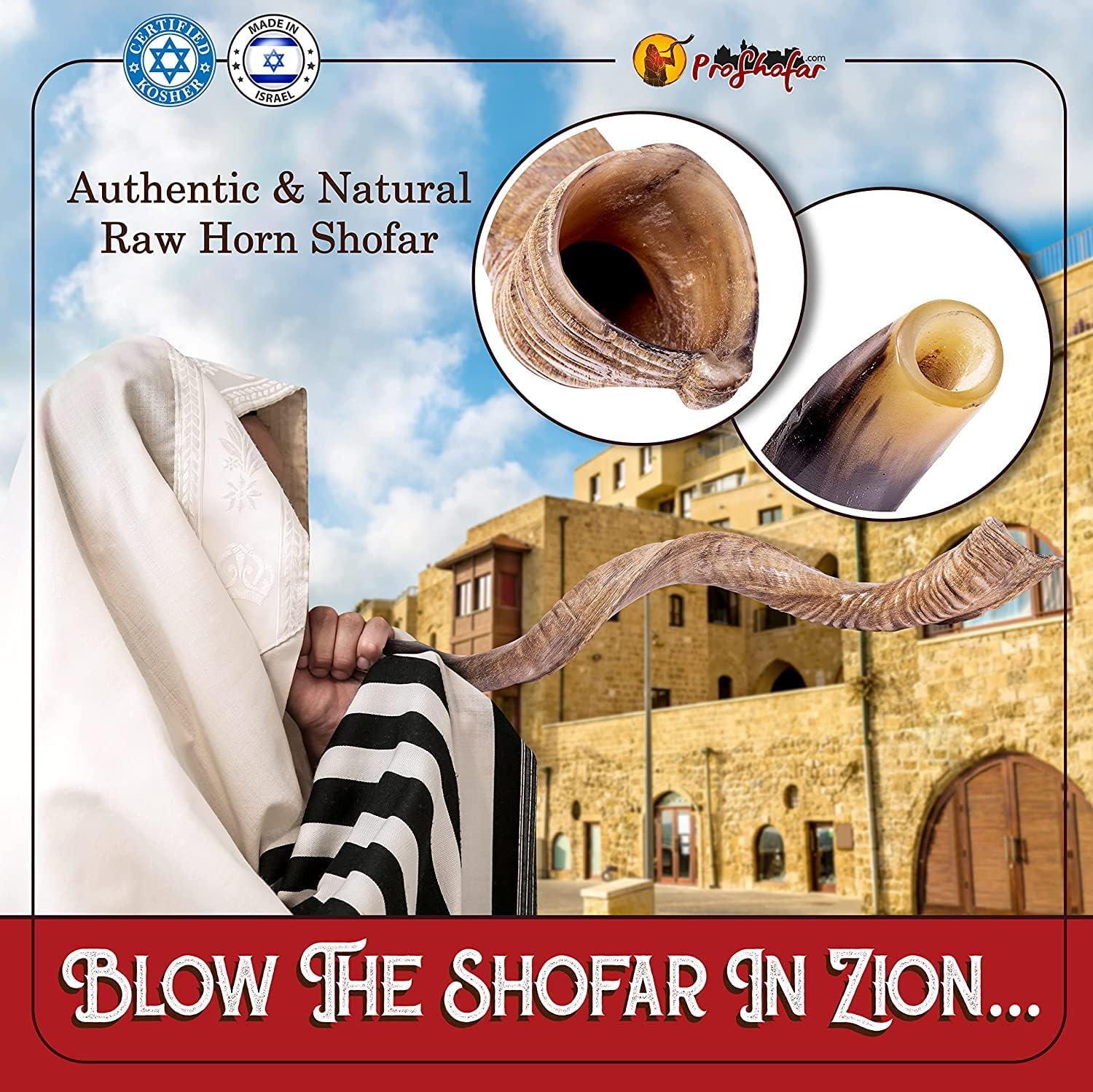 ProShofar Israel Shofar Set, Natural Kudu Horn Shofar, Kosher Shofar Yemenite Traditional Musical Instrument for Jewish Spiritual Ceremonies and Religious Sermons, Made in Israel : Musical Instruments