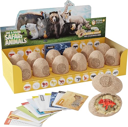 Kit de cavar una docena de huevos: abre 12 huevos y descubre 12 animales salvajes únicos de safari salvajes, con tarjetas de aprendizaje, regalo