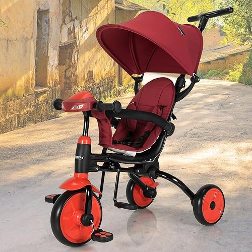 Triciclo 6 en 1 para niños pequeños con barandilla desmontable para niños de 1 a 5 años, triciclo ajustable para niños, bicicleta para niños